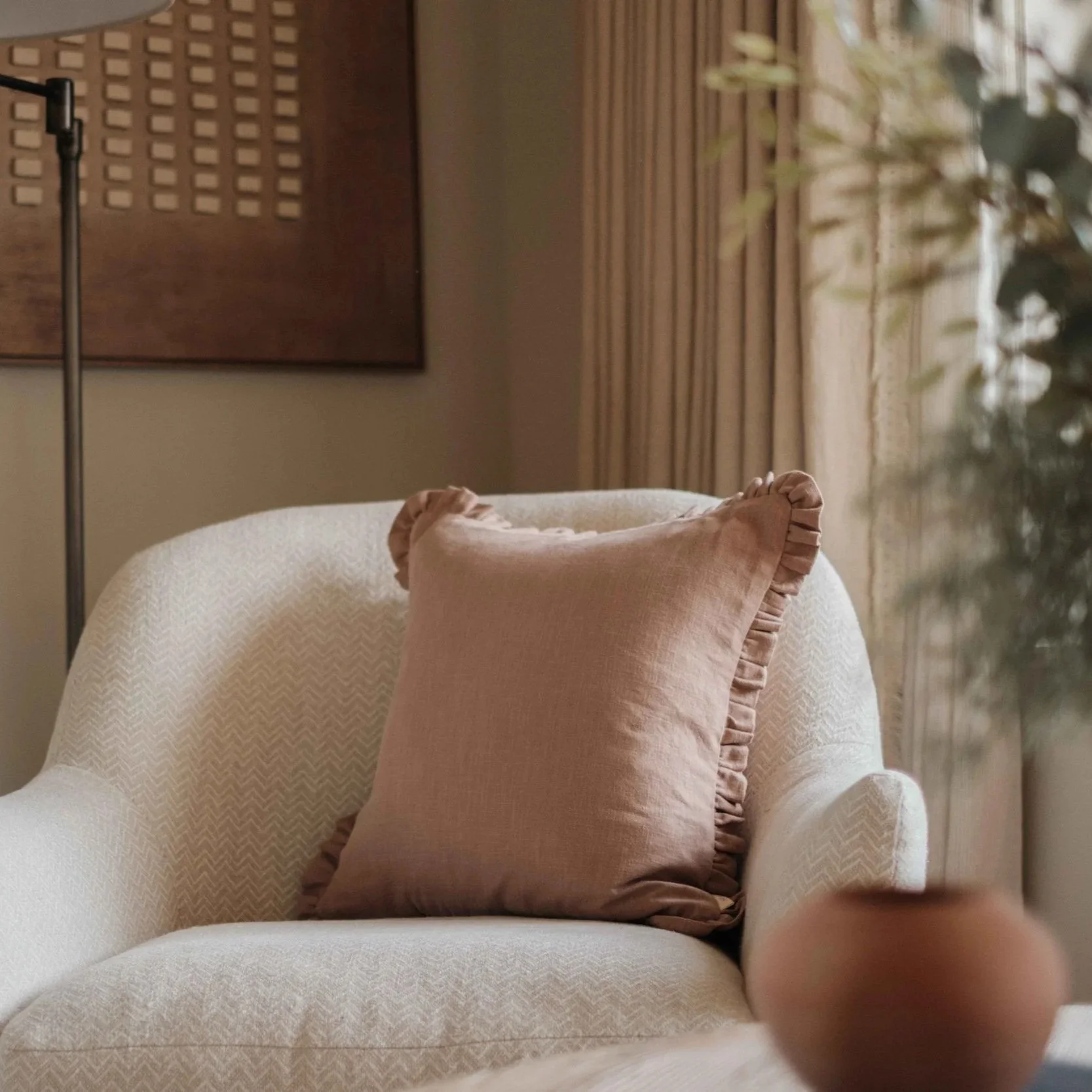 Poppy - Clay Linen Ruffle Cushion