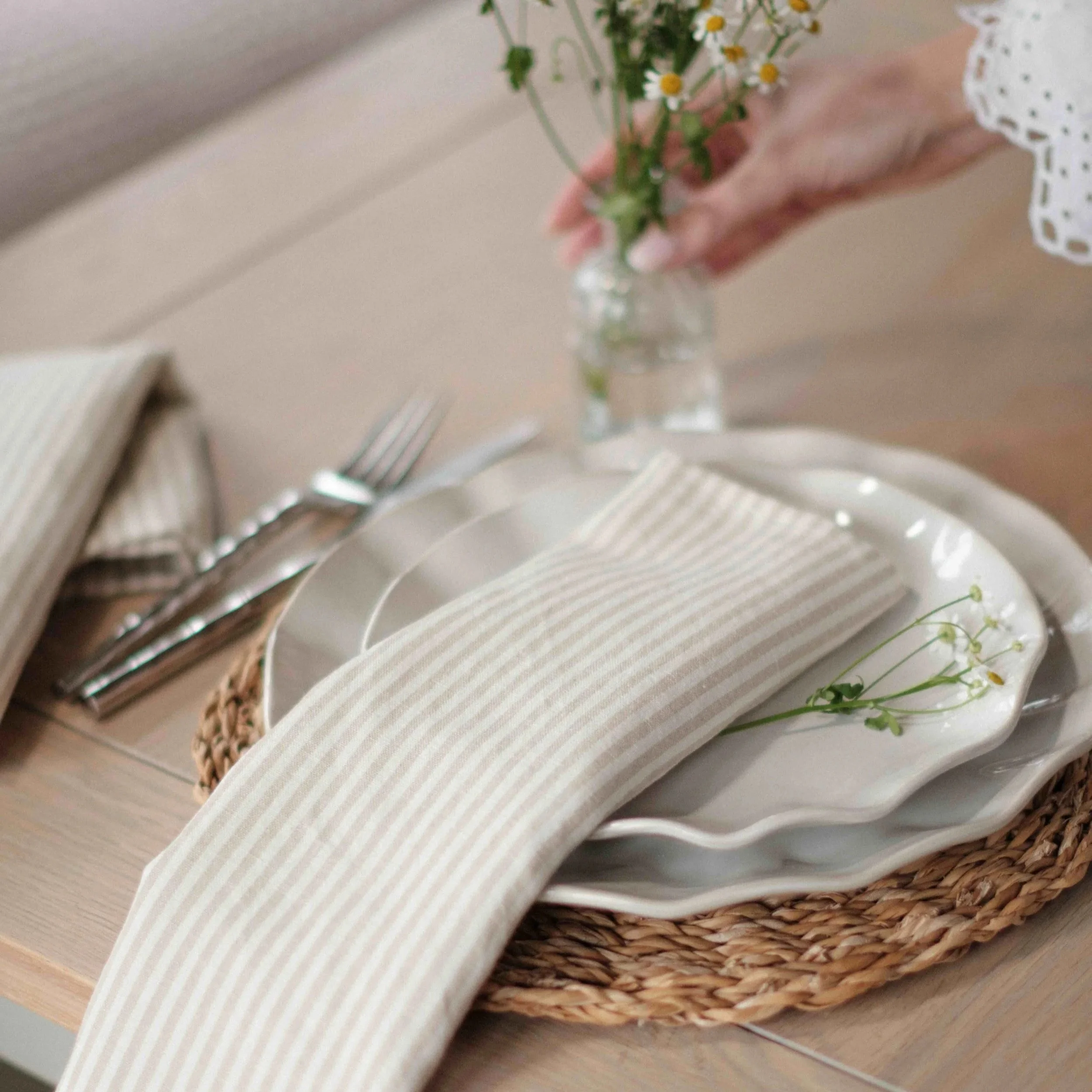 Lucy - Natural Striped Linen Napkins (Set of 2)