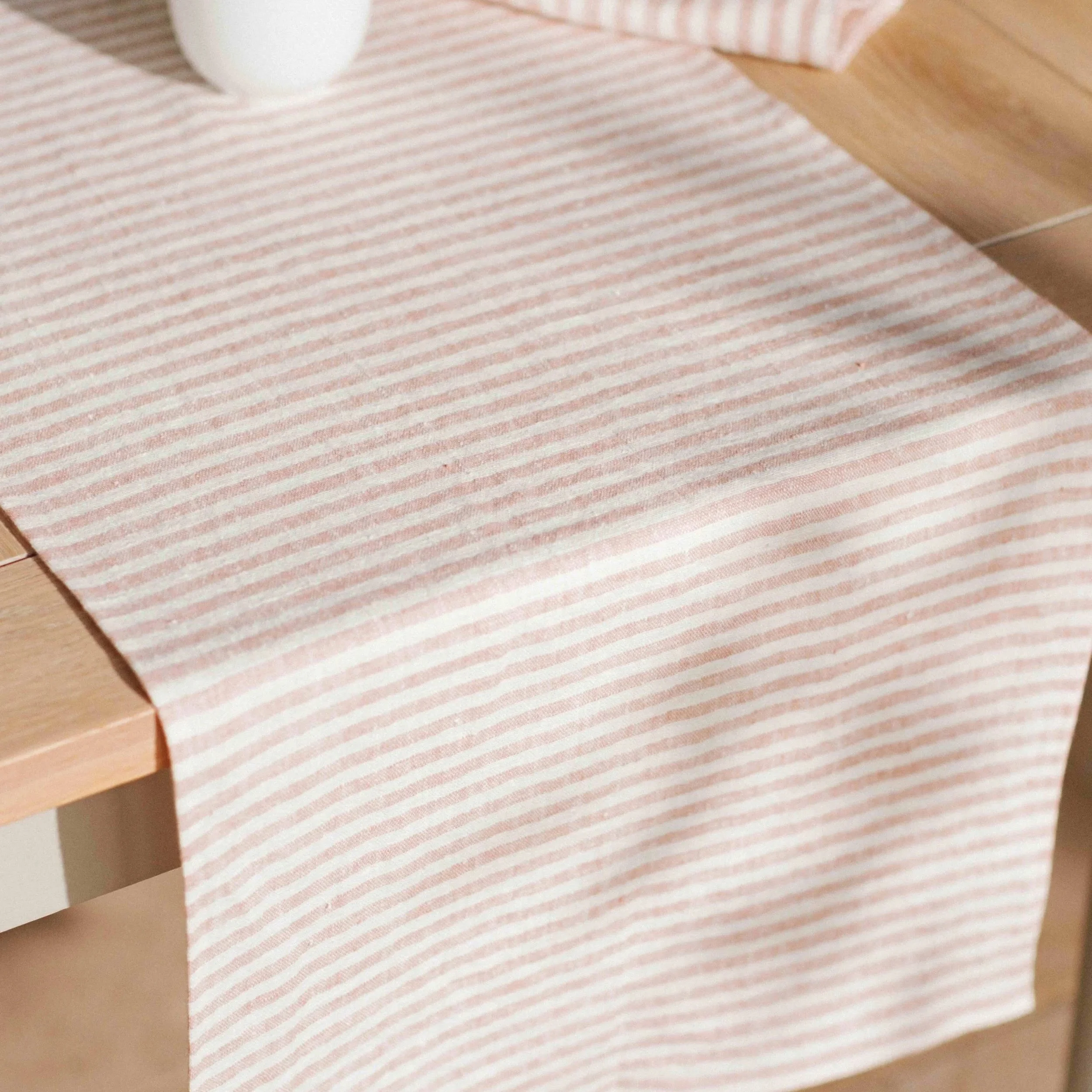 Rosie Pink Striped Linen Table Runner