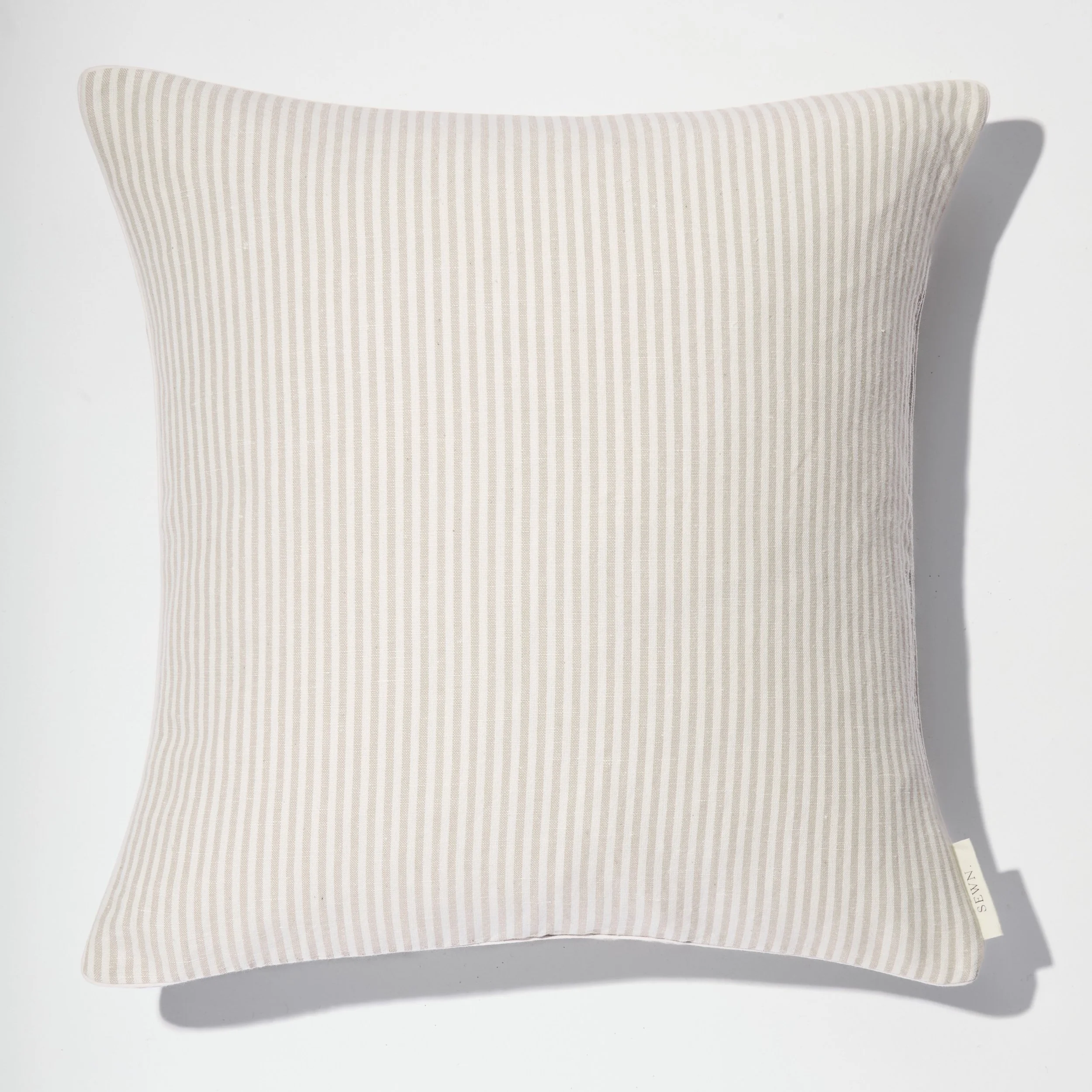 Evie - Natural Striped Linen Cushion with Oatmeal Piping