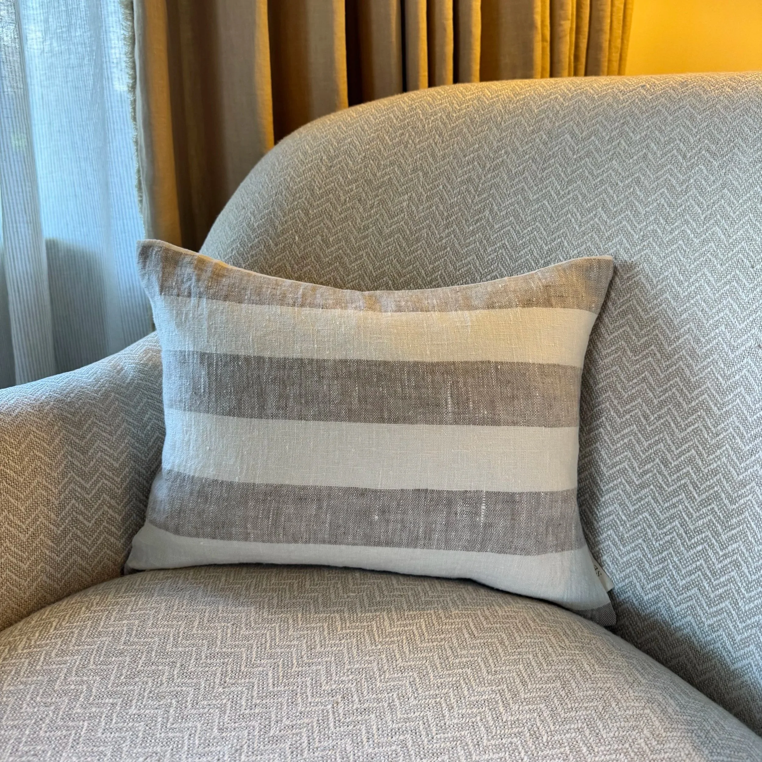 Natural Linen Thick Striped Rectangular Cushion Cover