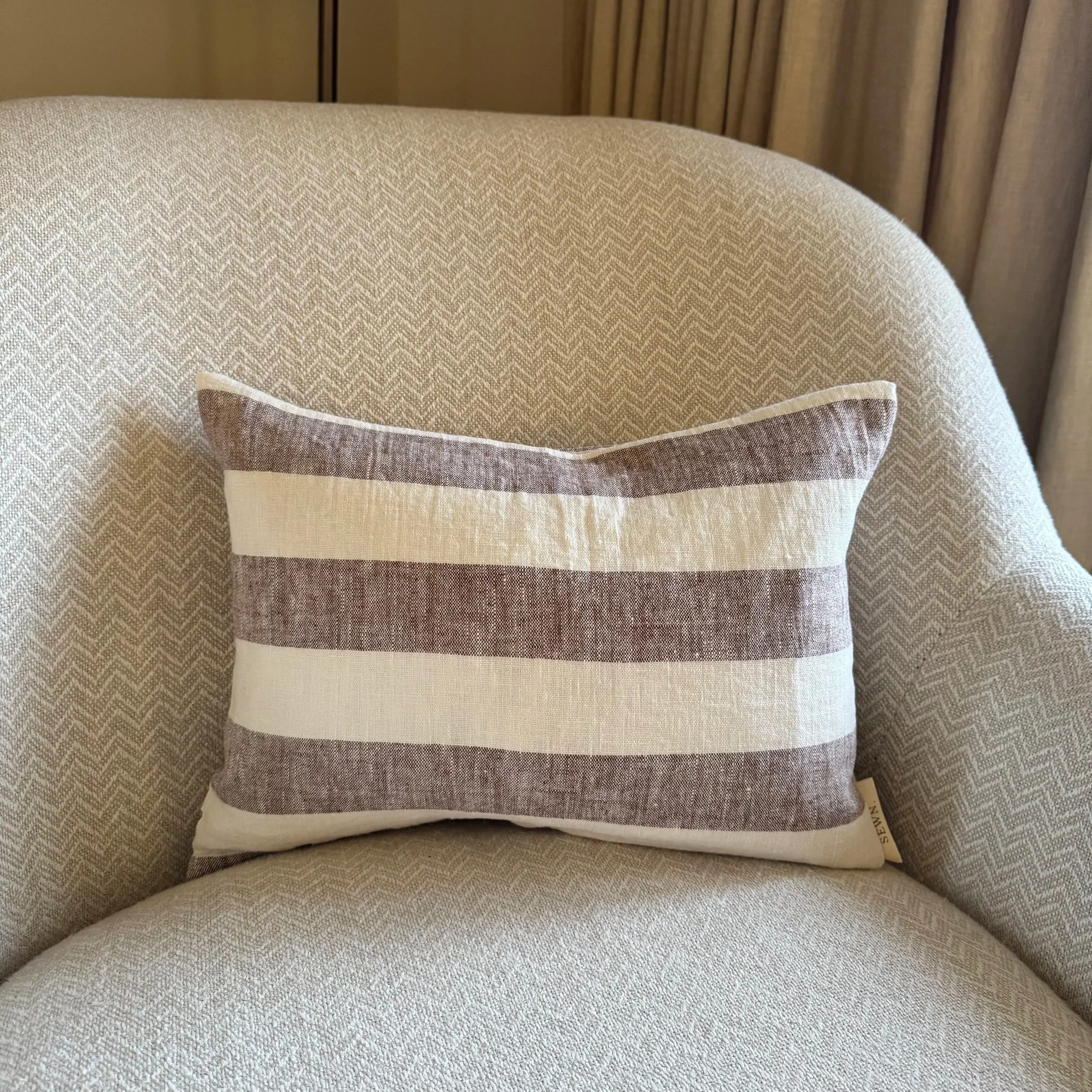 Lina - Brown Striped Rectangular Linen Cushion