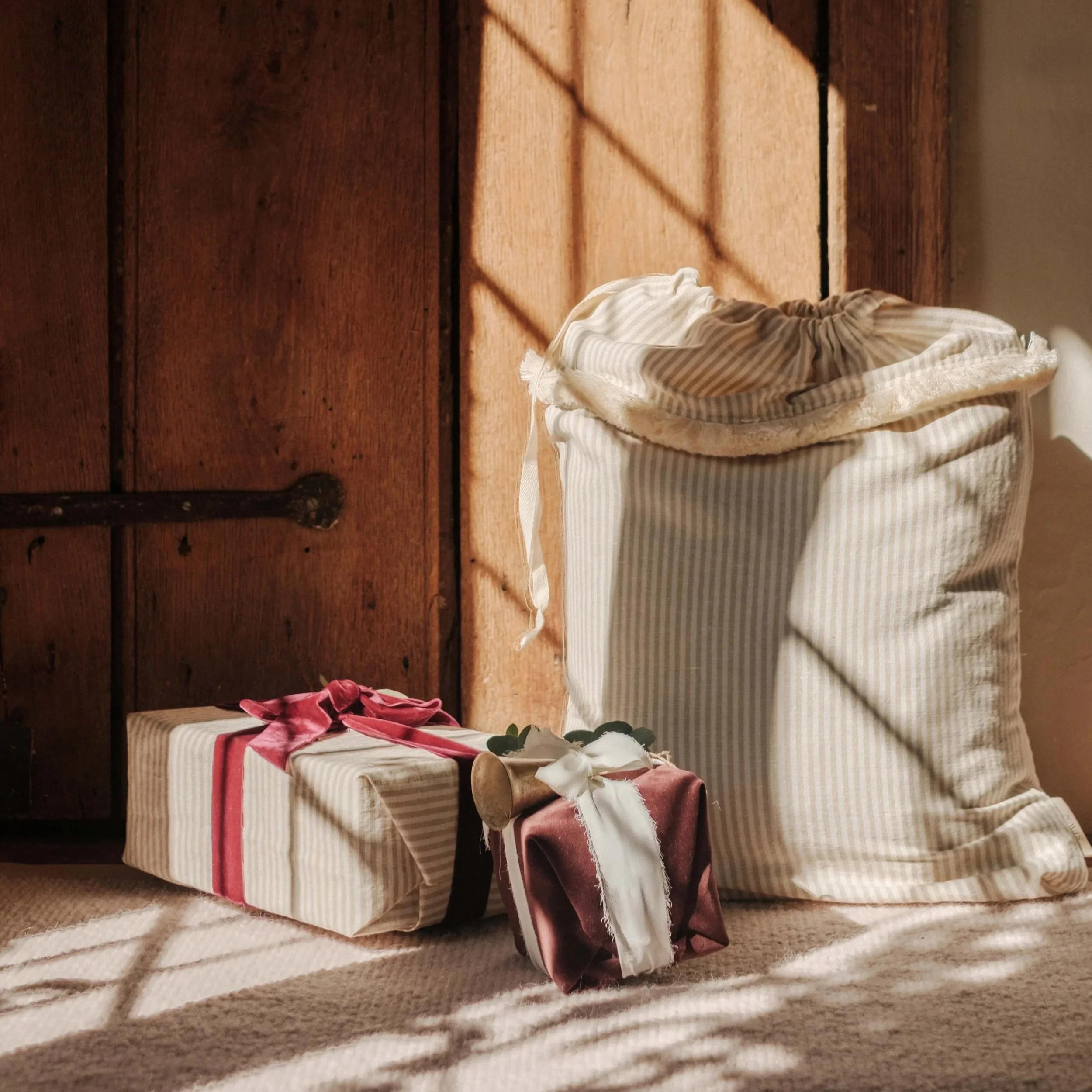Lucy - Natural Striped Linen Sack with Natural Fringing