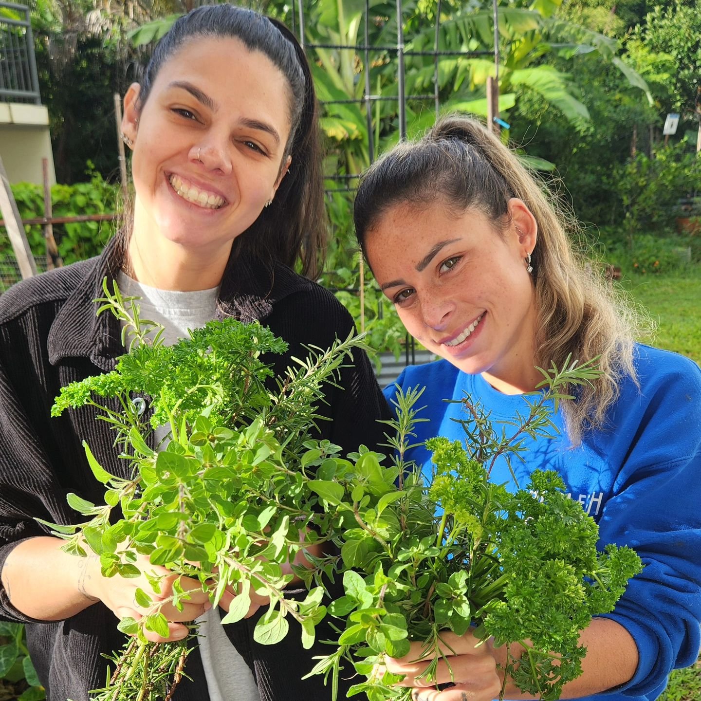 Camilla and Mari making herb bouquets @the.pav.garden 

These are made from parsley, oregano and rosemary and can sit in a jar of water to last longer 💚

We're demonstrating circular economy in action by using food scraps to make compost that helps 