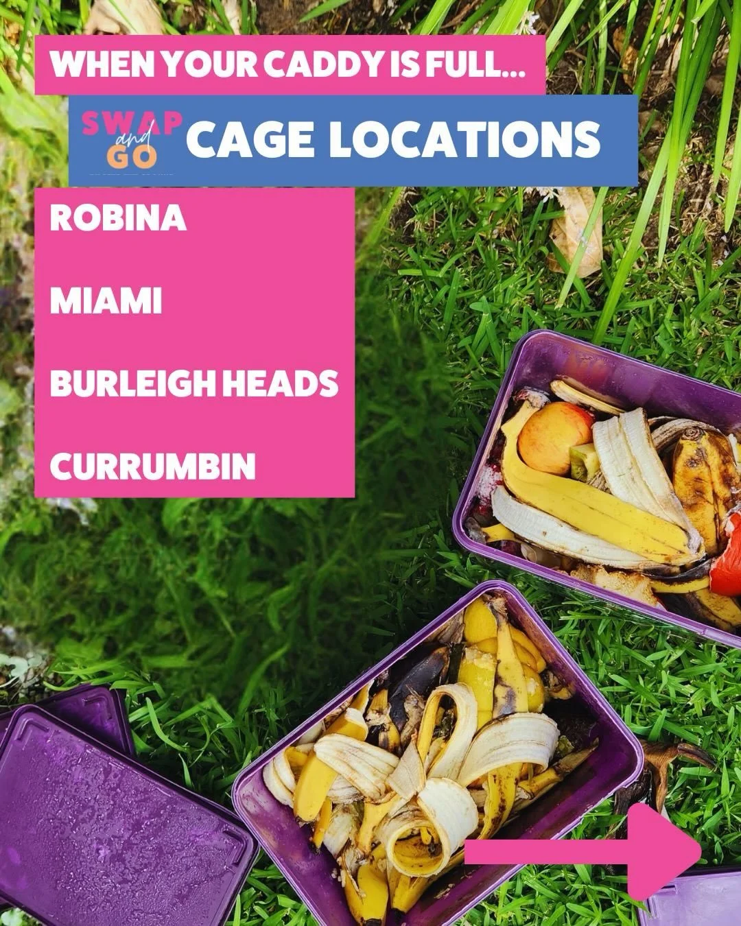 Swap &amp; Go cage locations are growing. 
🏡 Where do you live? 
🍌 Do you drive close to our cages?
♻️ We're always working to make it easy for you to give us your food scraps. 
🌳Free compost is in our cages for collection each month
 ✏️ Sign up f