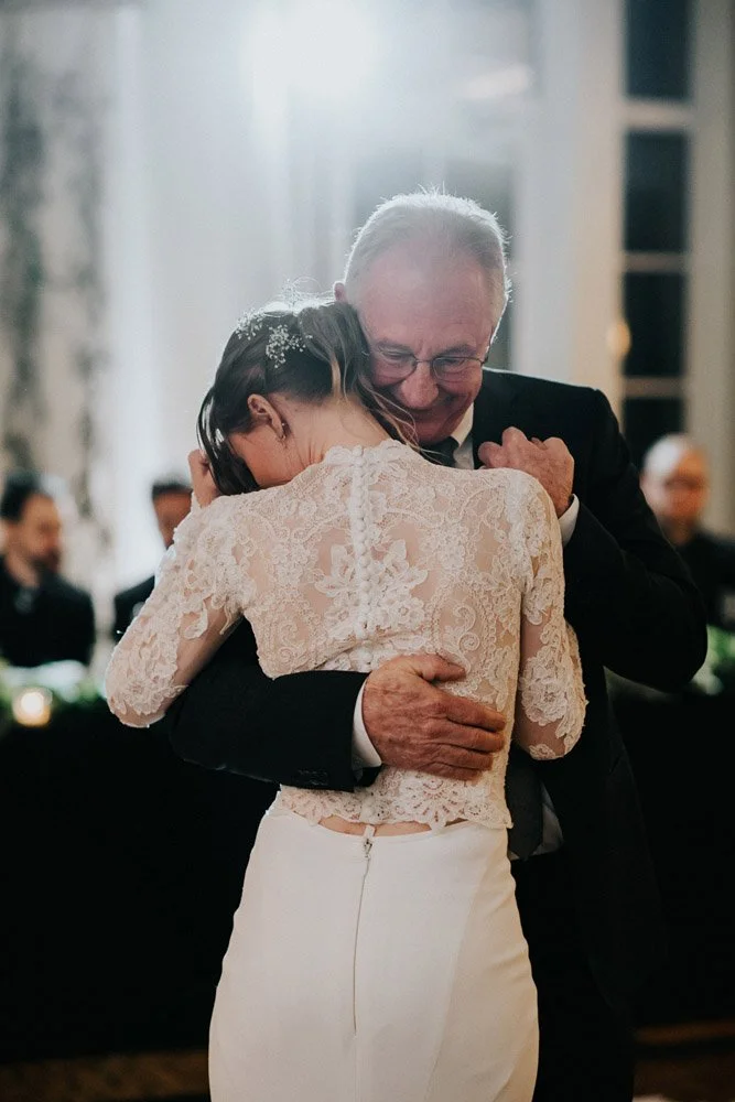 An intimate photo of the bride dancing with her father at the Alderbrook Resort-Photography by Nick plus Danee Photography.-planned and designed by Simply Wed
