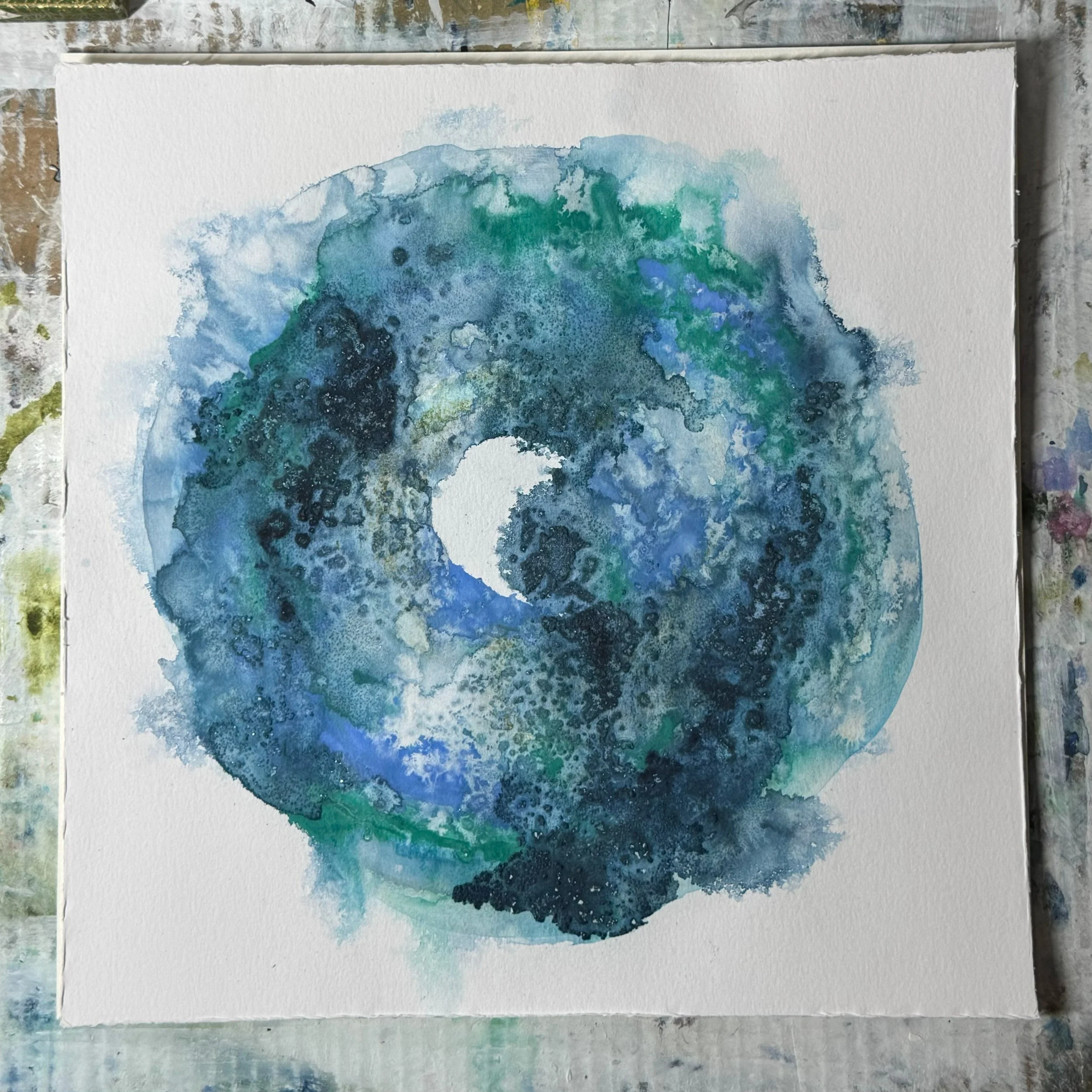 Pebble Portal Series (SEA Blue) - Original watercolours by Jacqueline Ford at Emerald Gallery