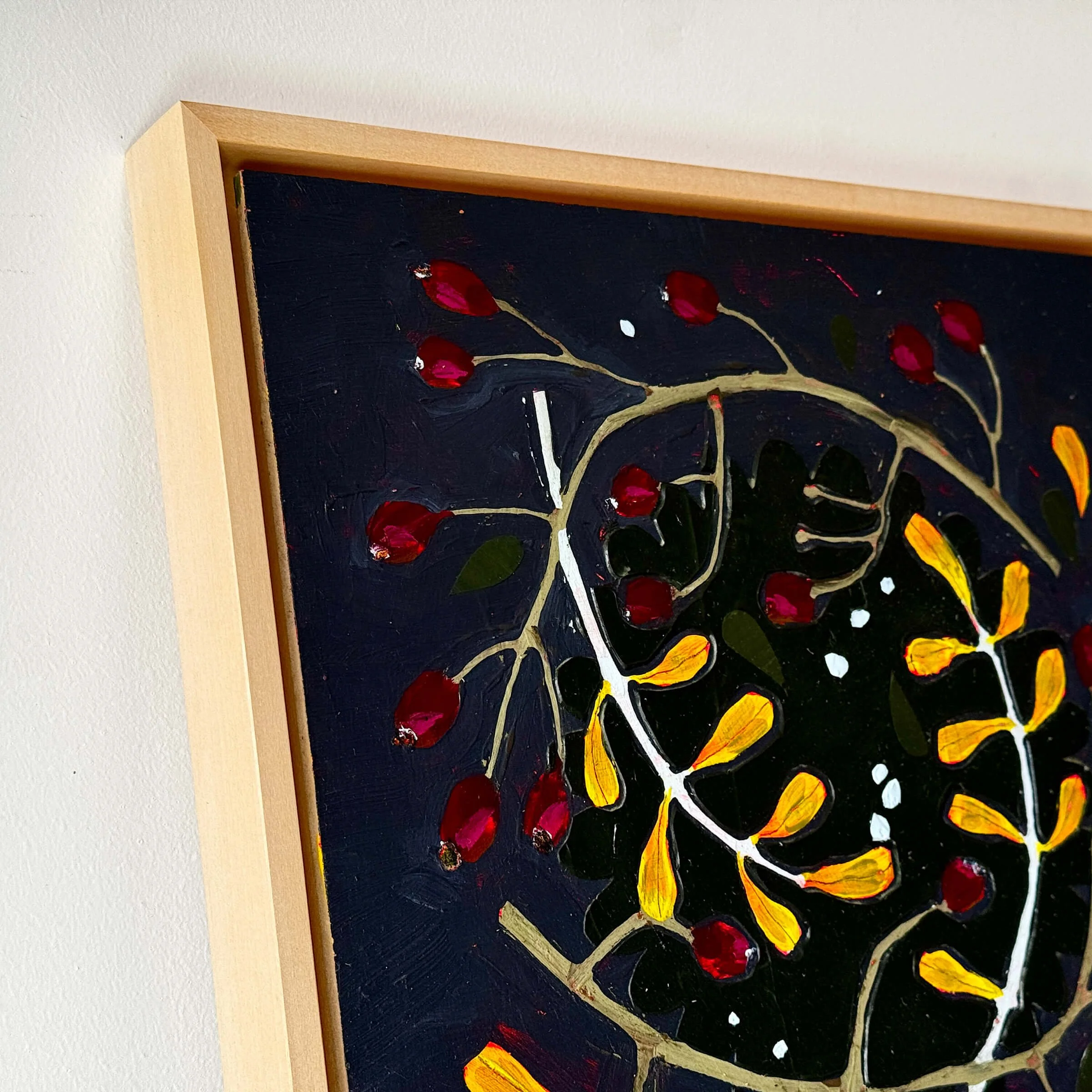 Ali Mackie Art Wilder - Wreaths blue yellow and red moody art for sale