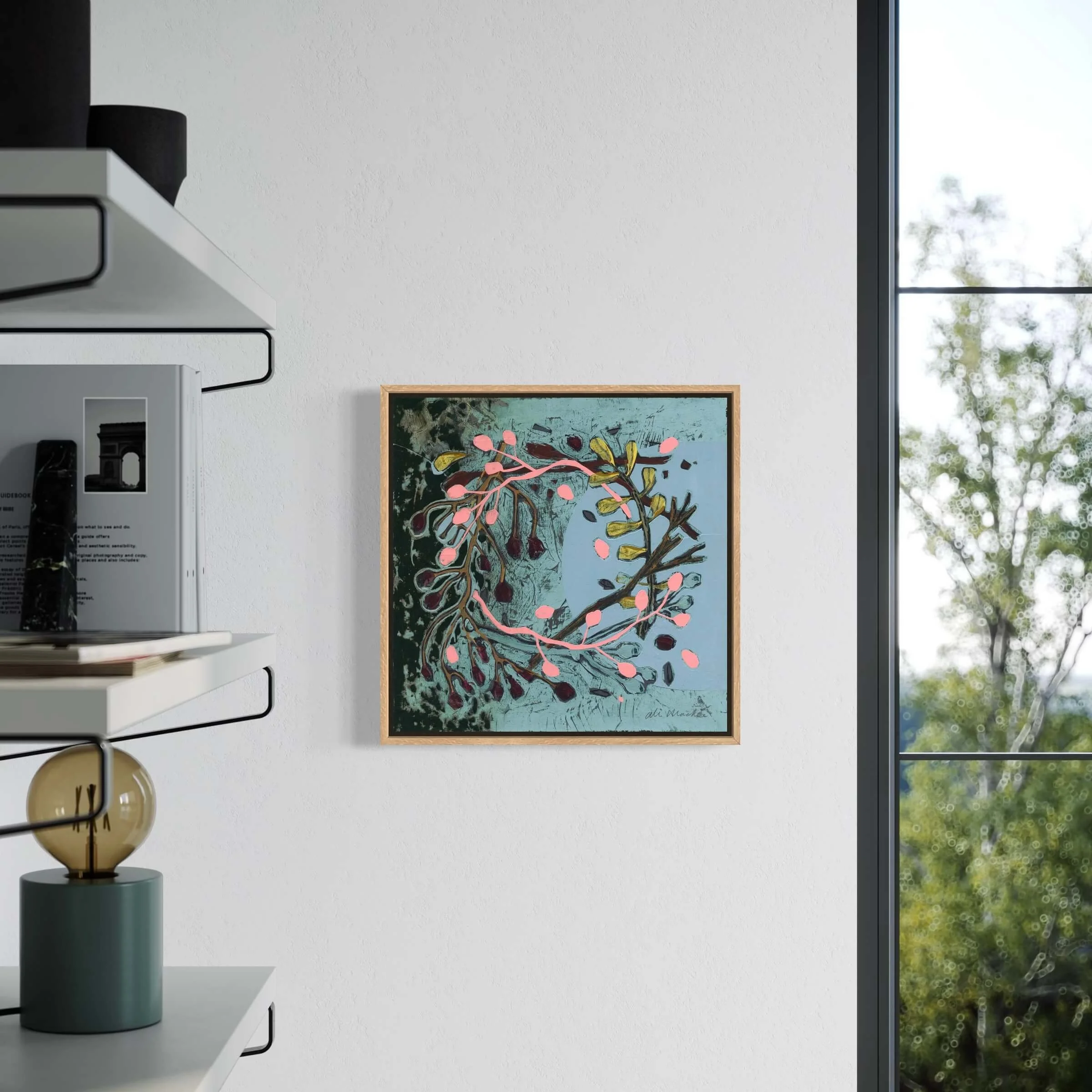 Ali Mackie Art Winslow - blue and pink Wreath art for sale