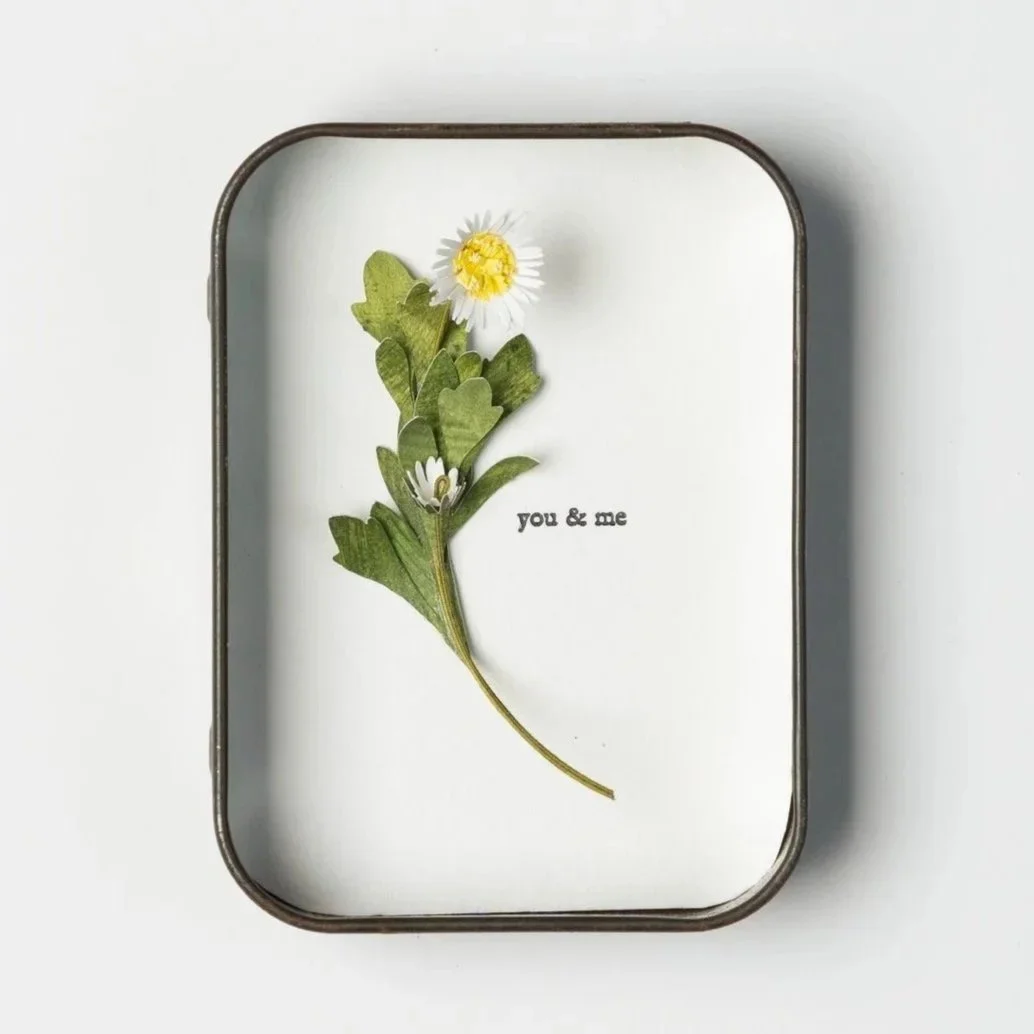 Handmade paper erigeron daisy and vintage tobacco tins
