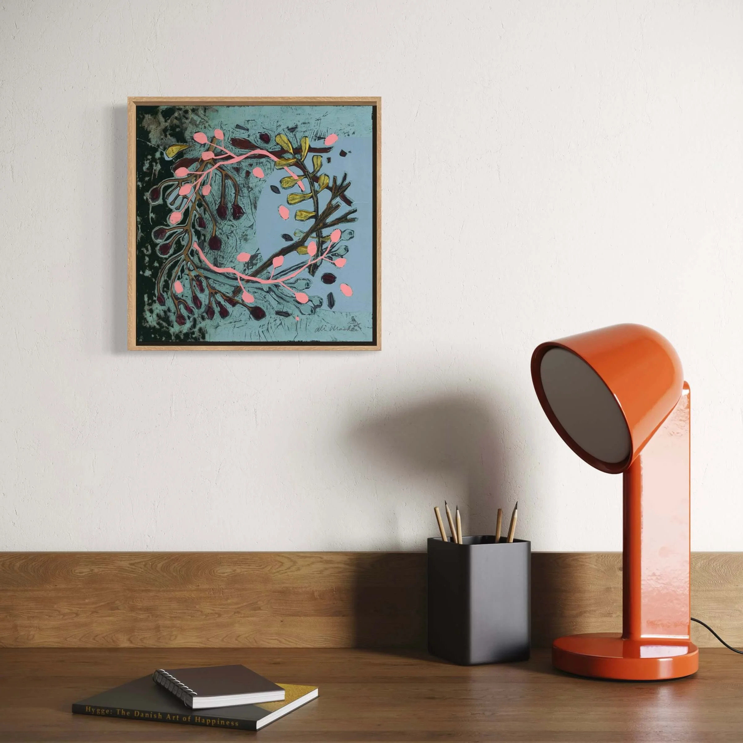 Ali Mackie Art Winslow - Wreaths blue and pink art in frame for sale