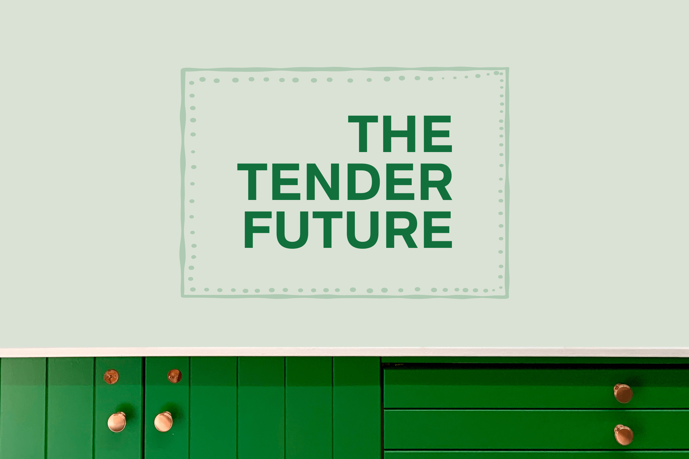 Promotional poster for The Tender Future art exhibition at Emerald Frames and Gallery, featuring contemporary artwork and event details for the summer show.