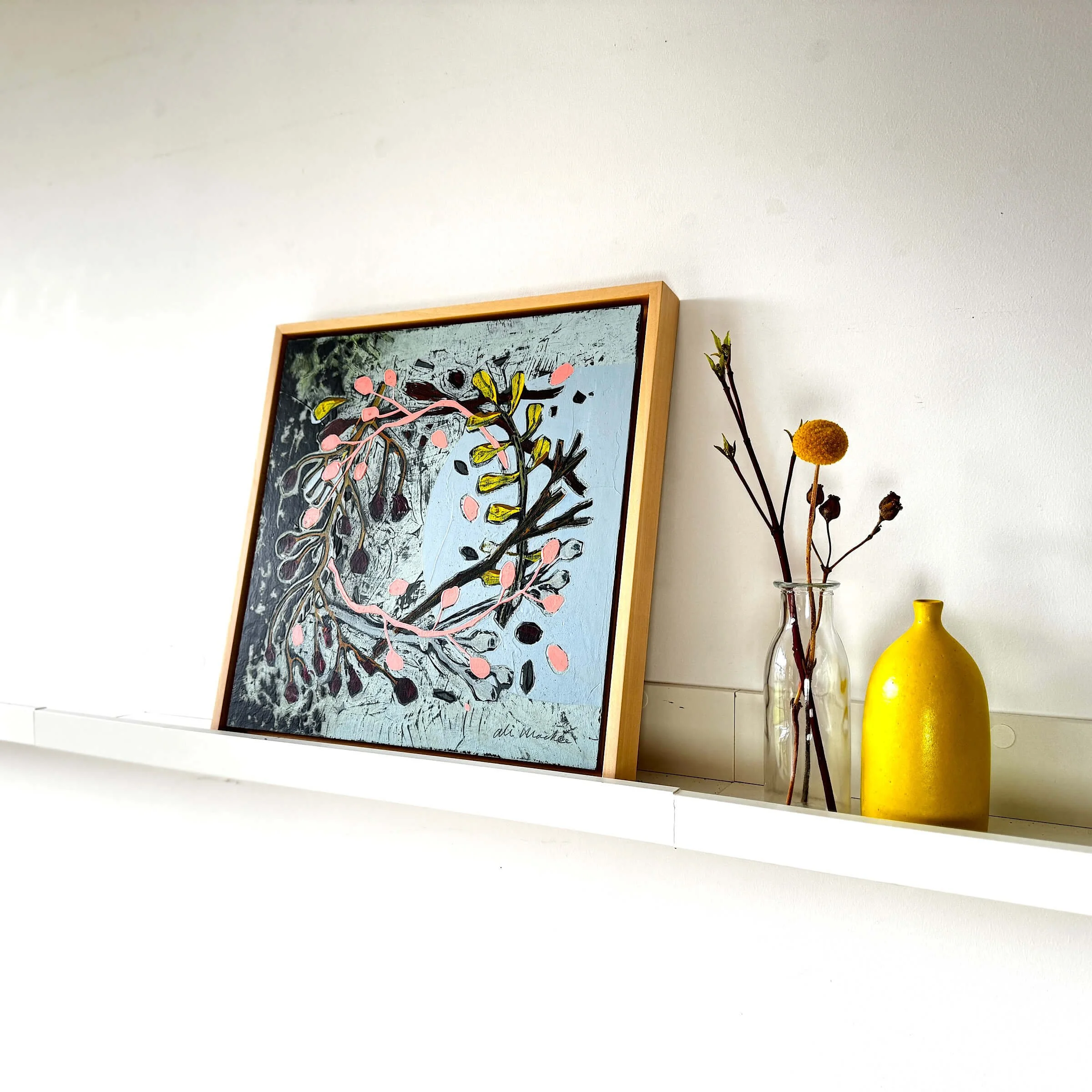 Ali Mackie Art Winslow - Wreaths blue and pink art for sale in frame buckinghamshire