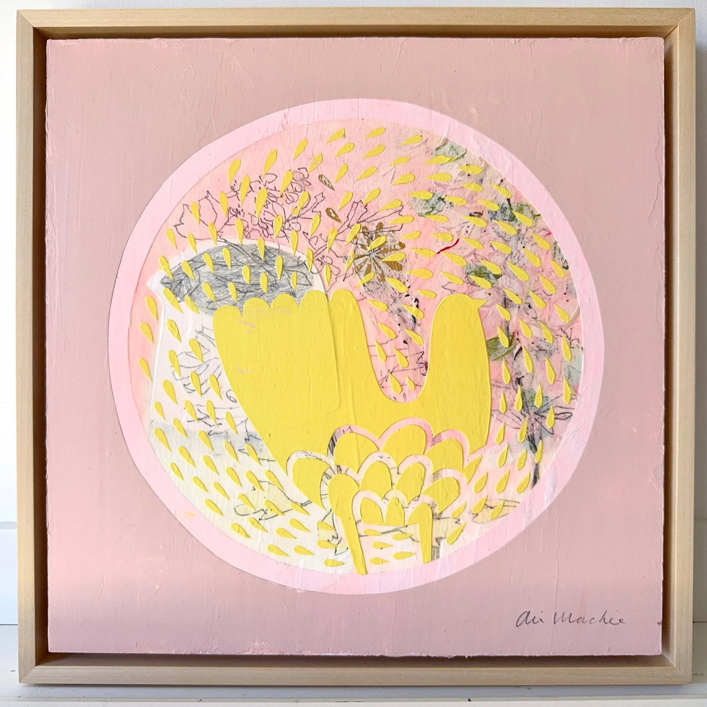 Woven Garland Nature-Inspired Folk Art Bird Painting by Ali Mackie