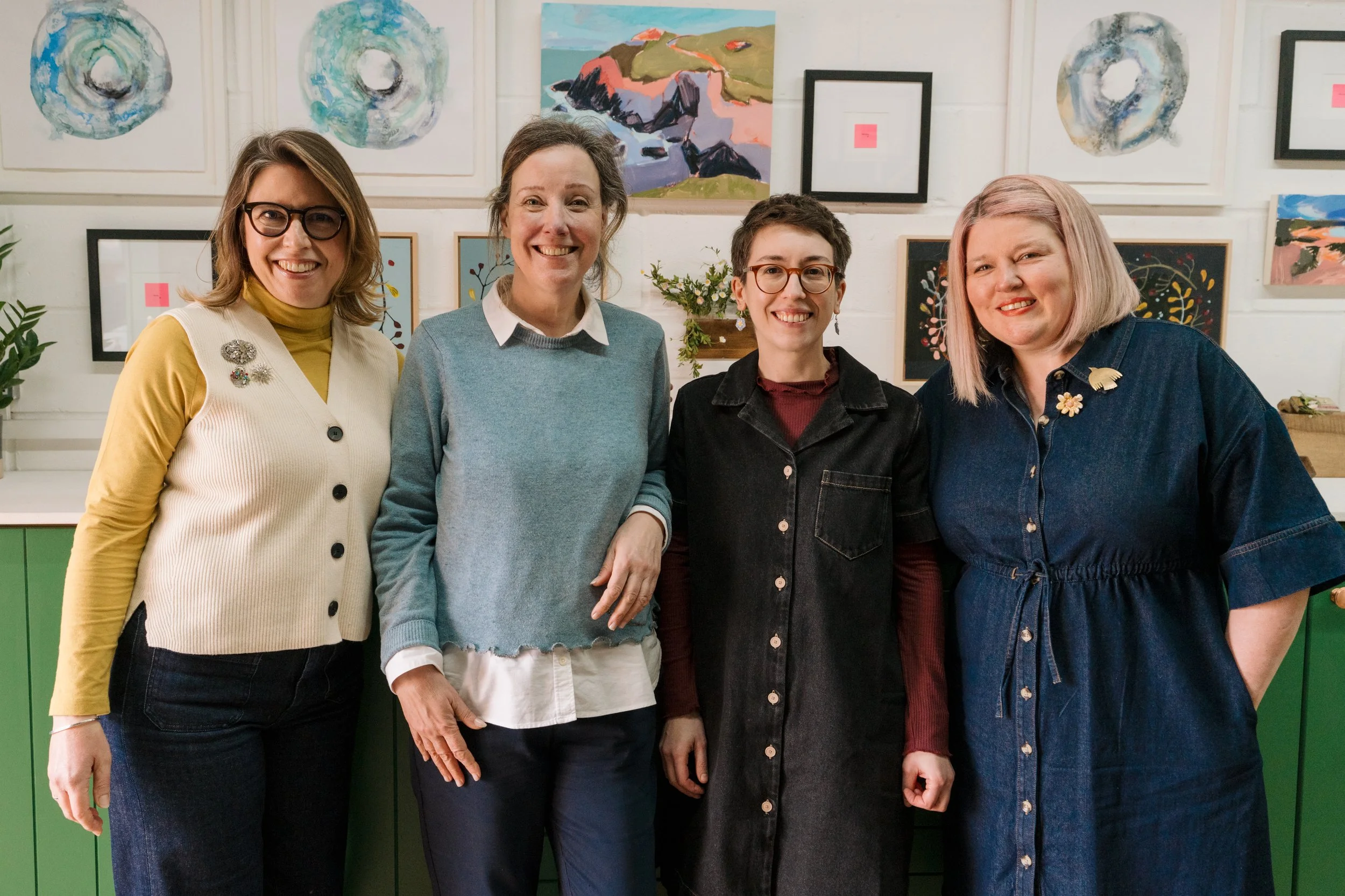 Artists Ali Mackie, Jacqueline Ford, Josie Clouting and Catherine Hammerton at Emerald Gallery for Made Of Place exhibition