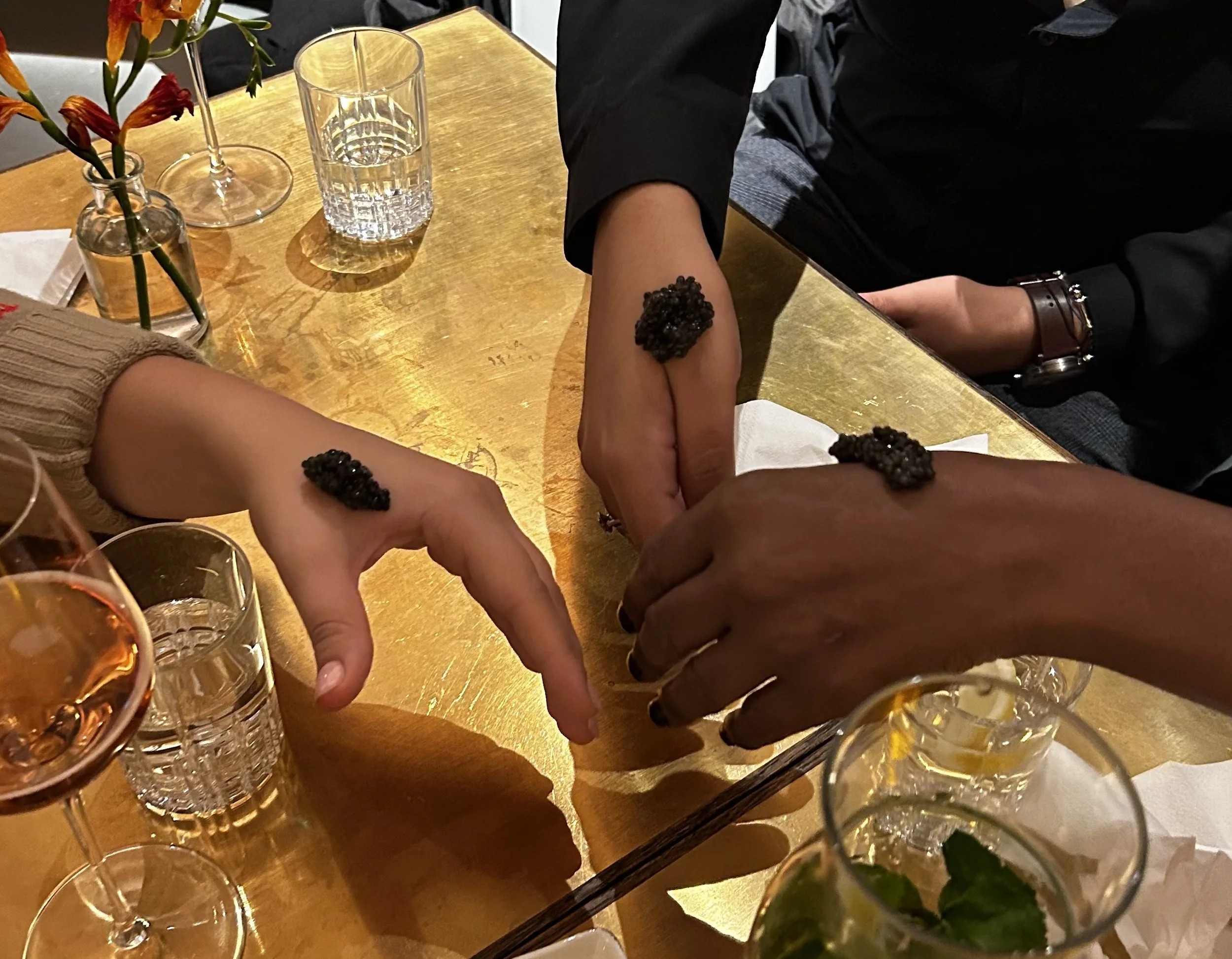 Caviar Bumps together. What a treat. BFF's