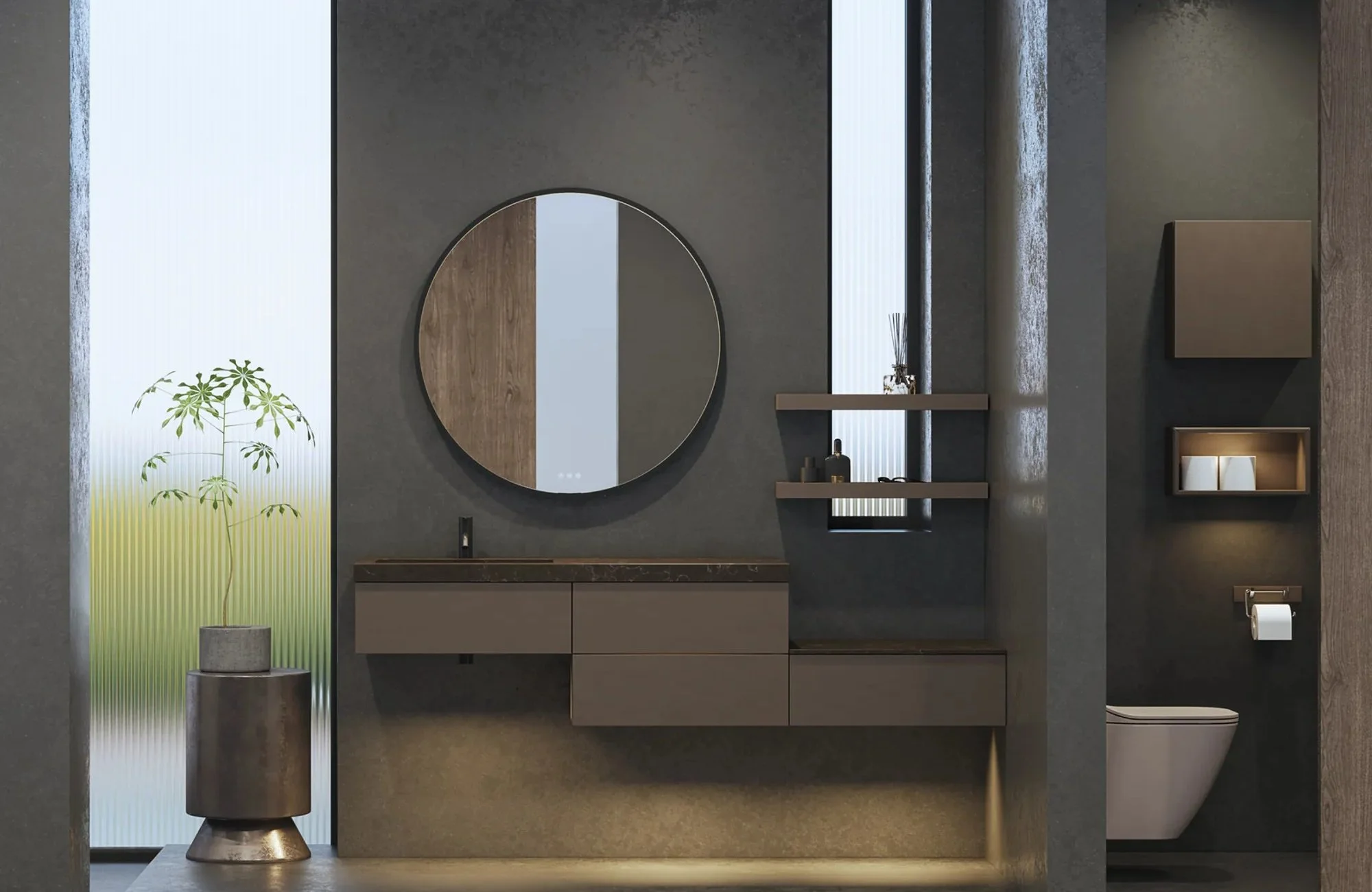 ultra modern dark bathroom
