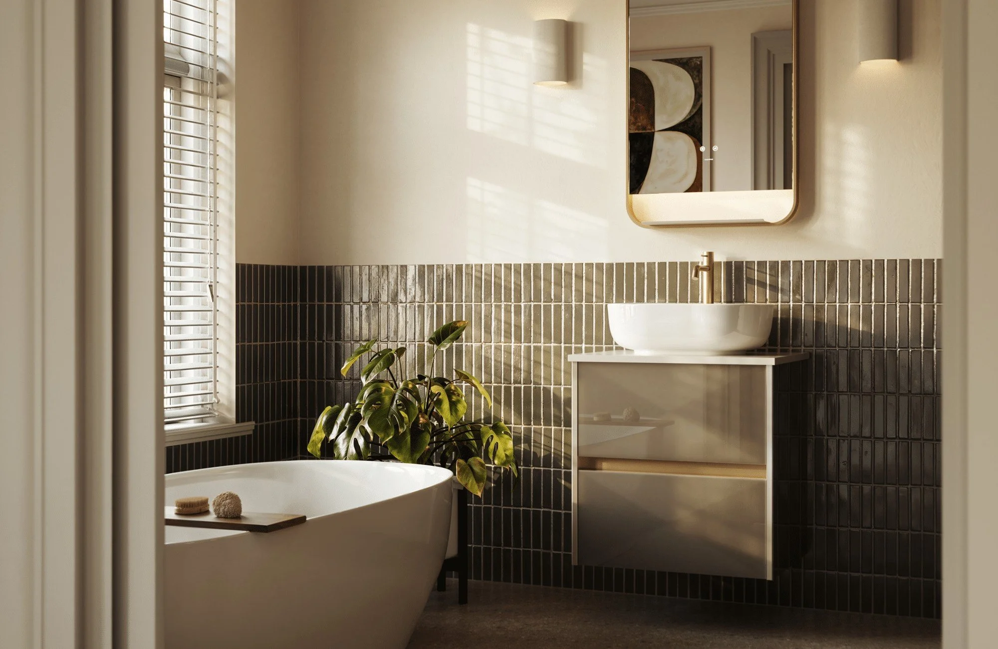 luxury modern bathroom with free standing bath