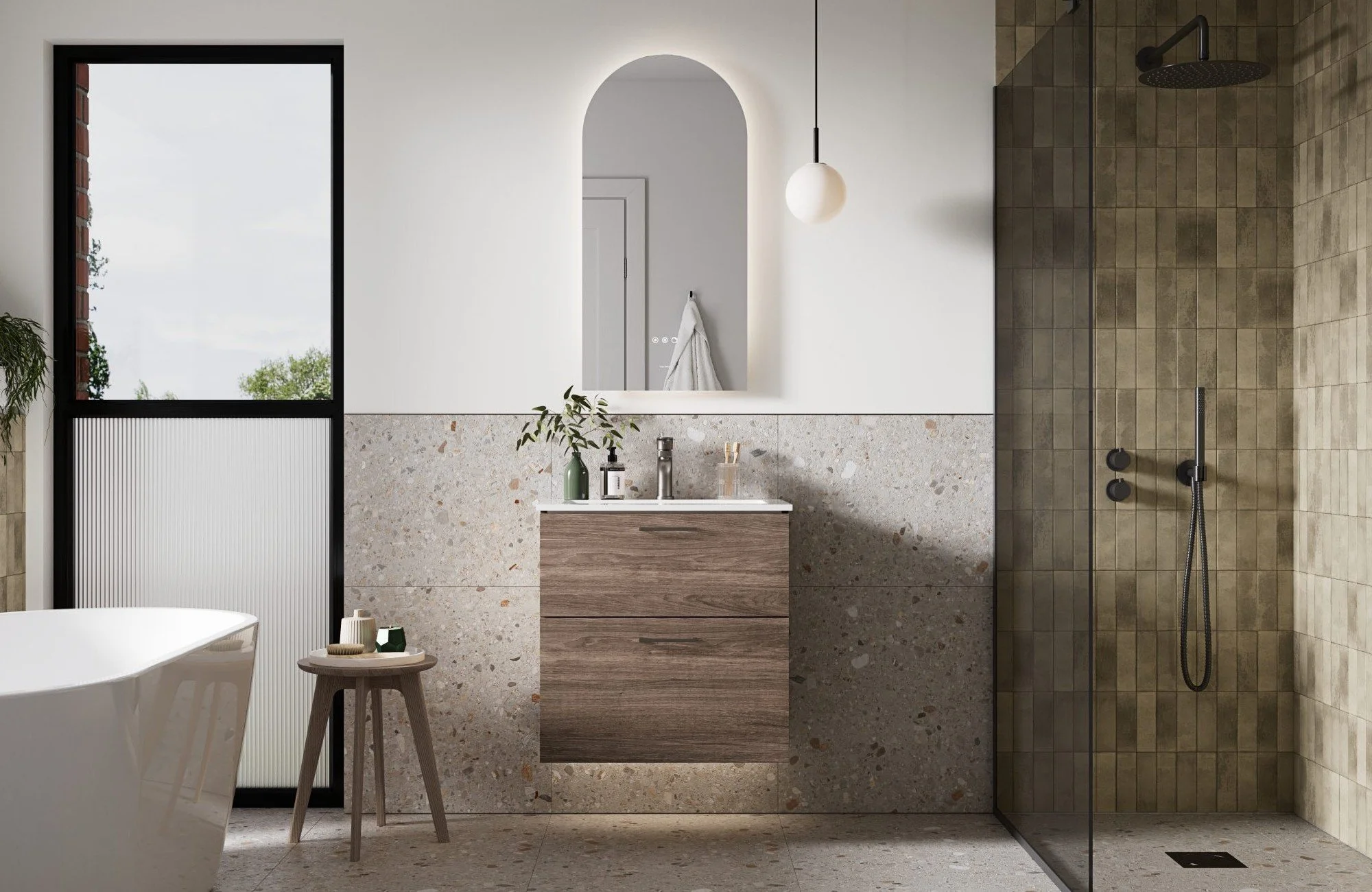 luxury modern bathroom with open shower