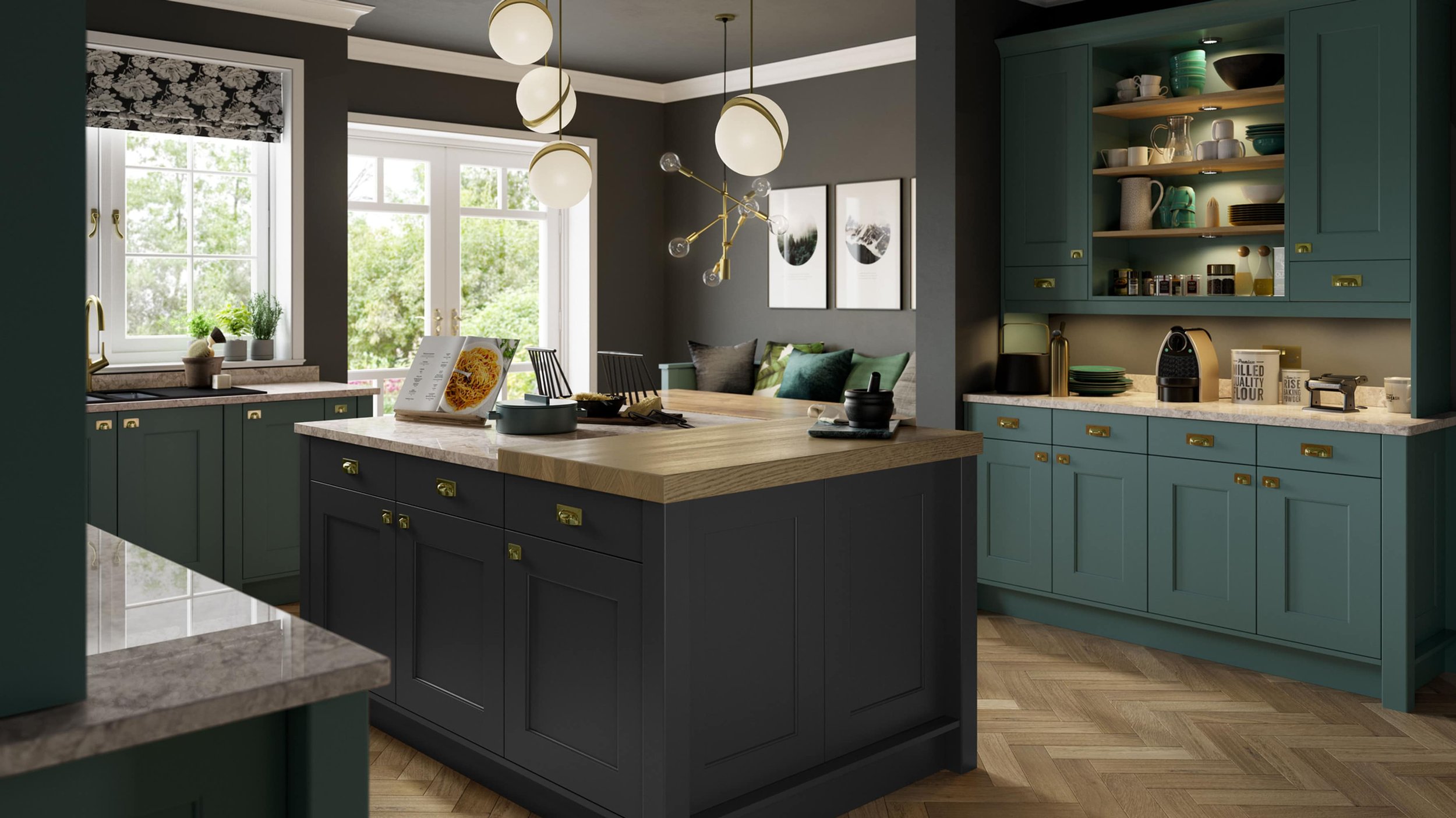 bold traditional style kitchen in green