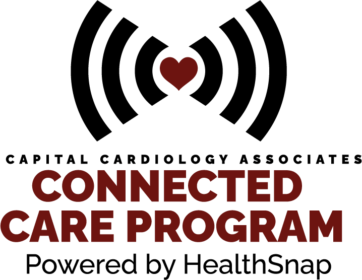 Text reading 'Connected Care Program' with a red heart above, all on a black background.