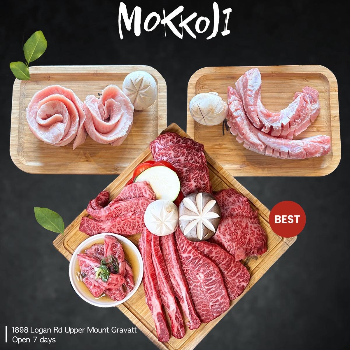 Bookings are essential on weekends to avoid disappointment. Make your booking now to indulge our juicy &amp; tender K-BBQ. 

🥩 Mokkoji Korean BBQ | Authentic Korean BBQ
⏰ Mon-Fri 4:30pm-12:00am
 Sat-Sun 11:30am-12:00am 
(break 2:30-4:30, last Order 