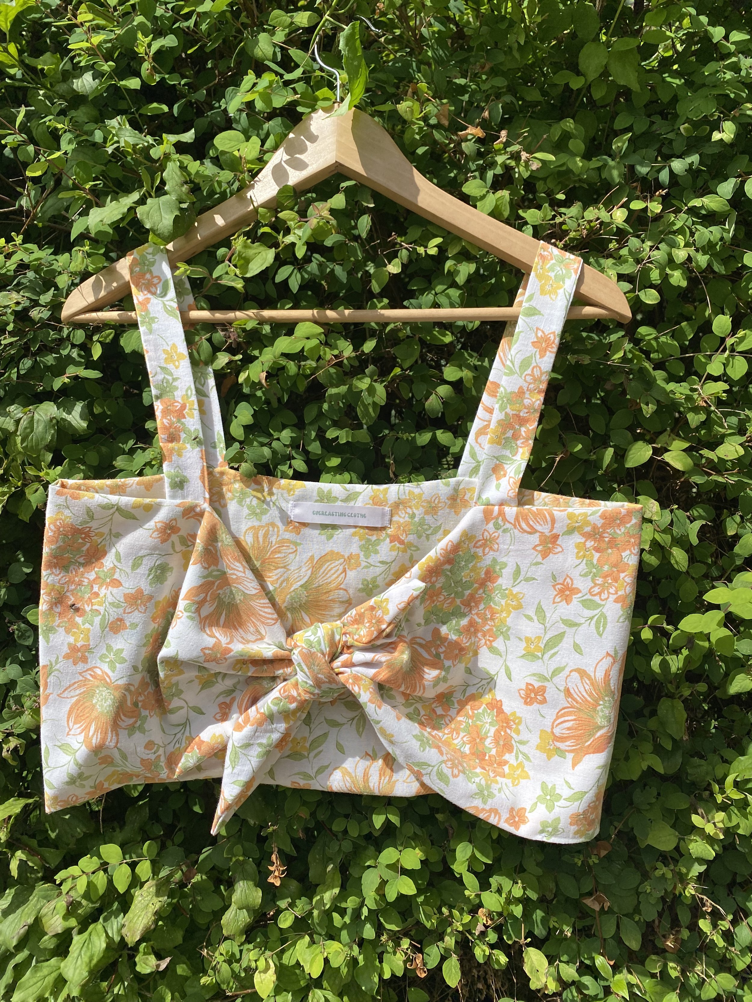 Jean- Marie- Crop top noué fleuri orange