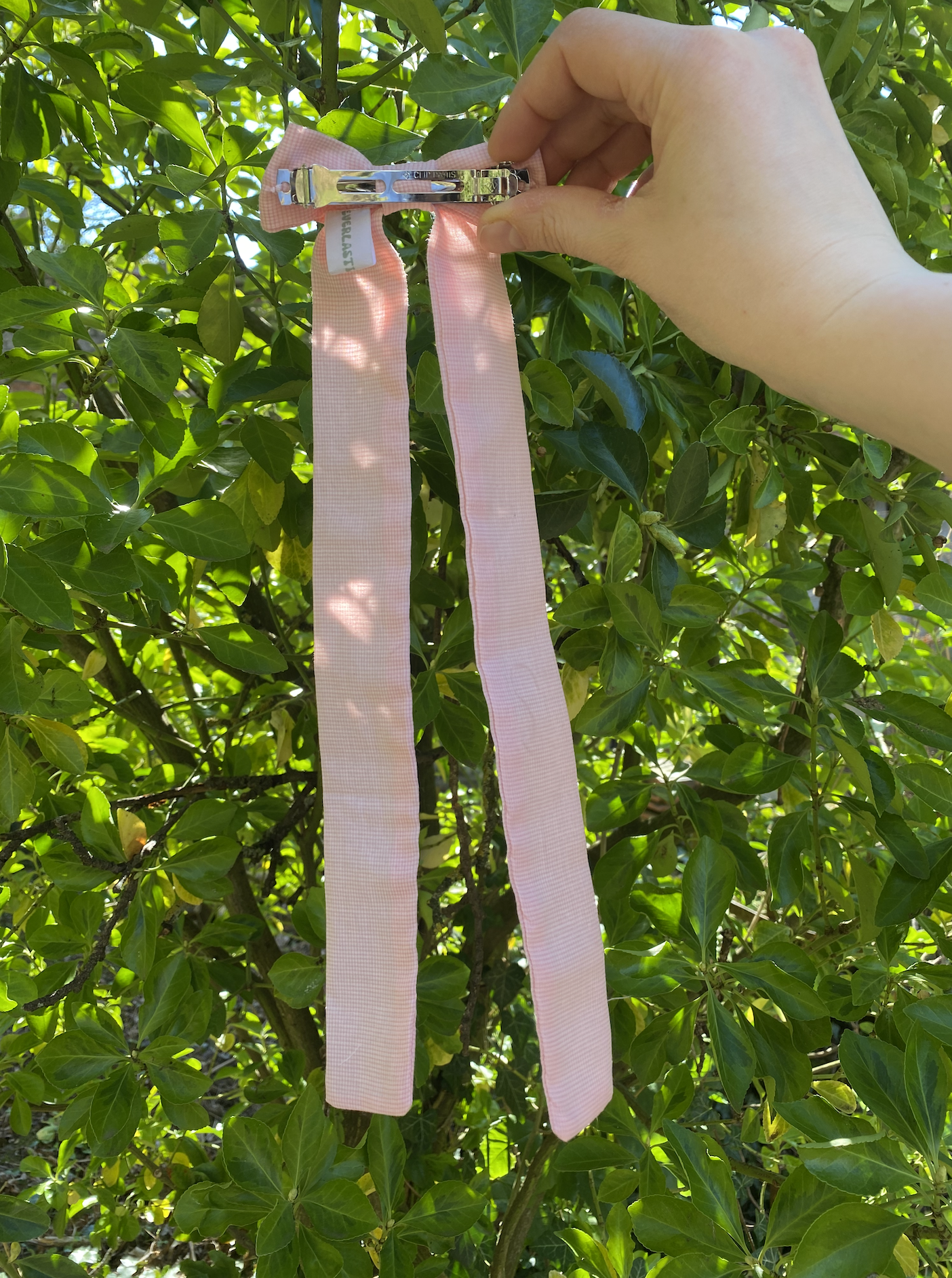 Barrette noeud upcyclée - Cosmos -Everlasting Clothe vichy rose .png