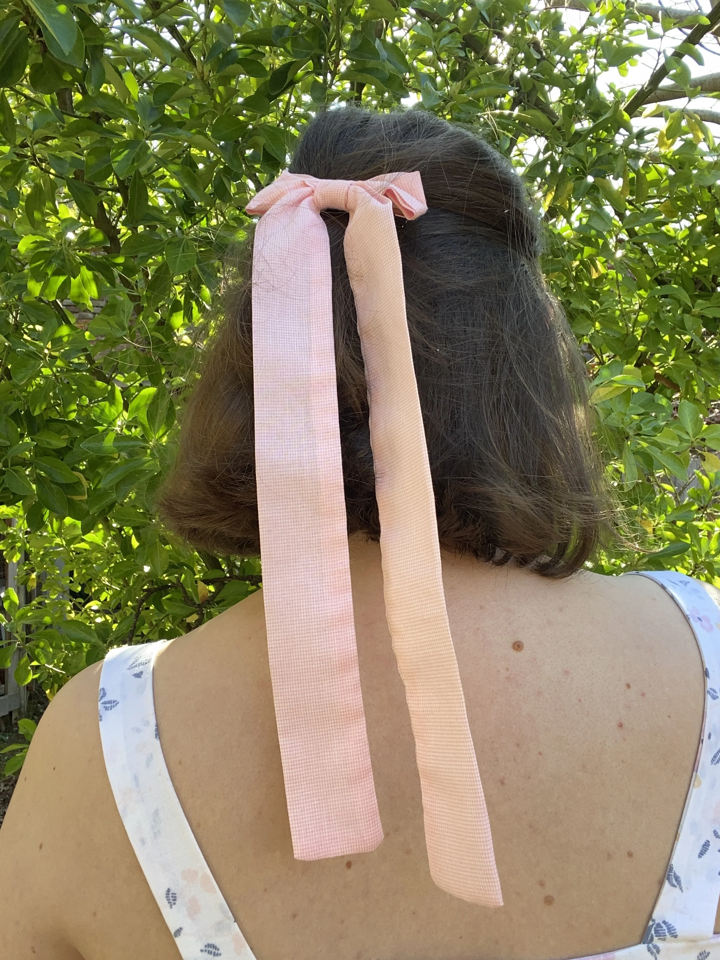 Barrette noeud upcyclée - Cosmos -Everlasting Clothe vichy rose 1.JPG