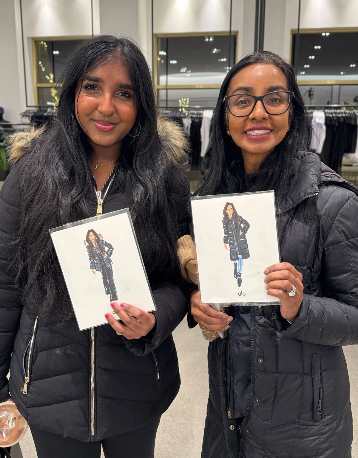 Women at alo store brand activation with fashion illustrator from Sun Dreams Productions