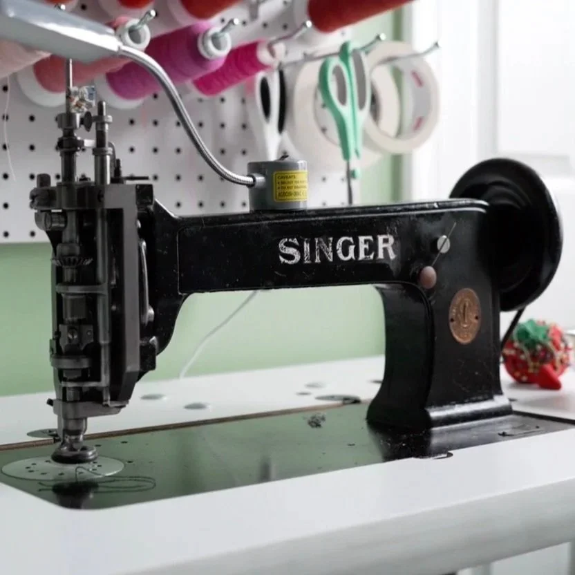Chain stitch via vintage sewing machine for activation events