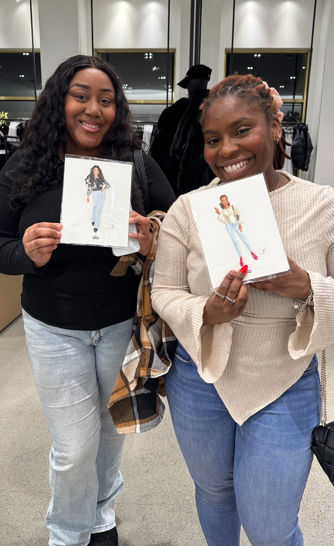 Women at alo store brand activation with fashion illustrator from Sun Dreams Productions