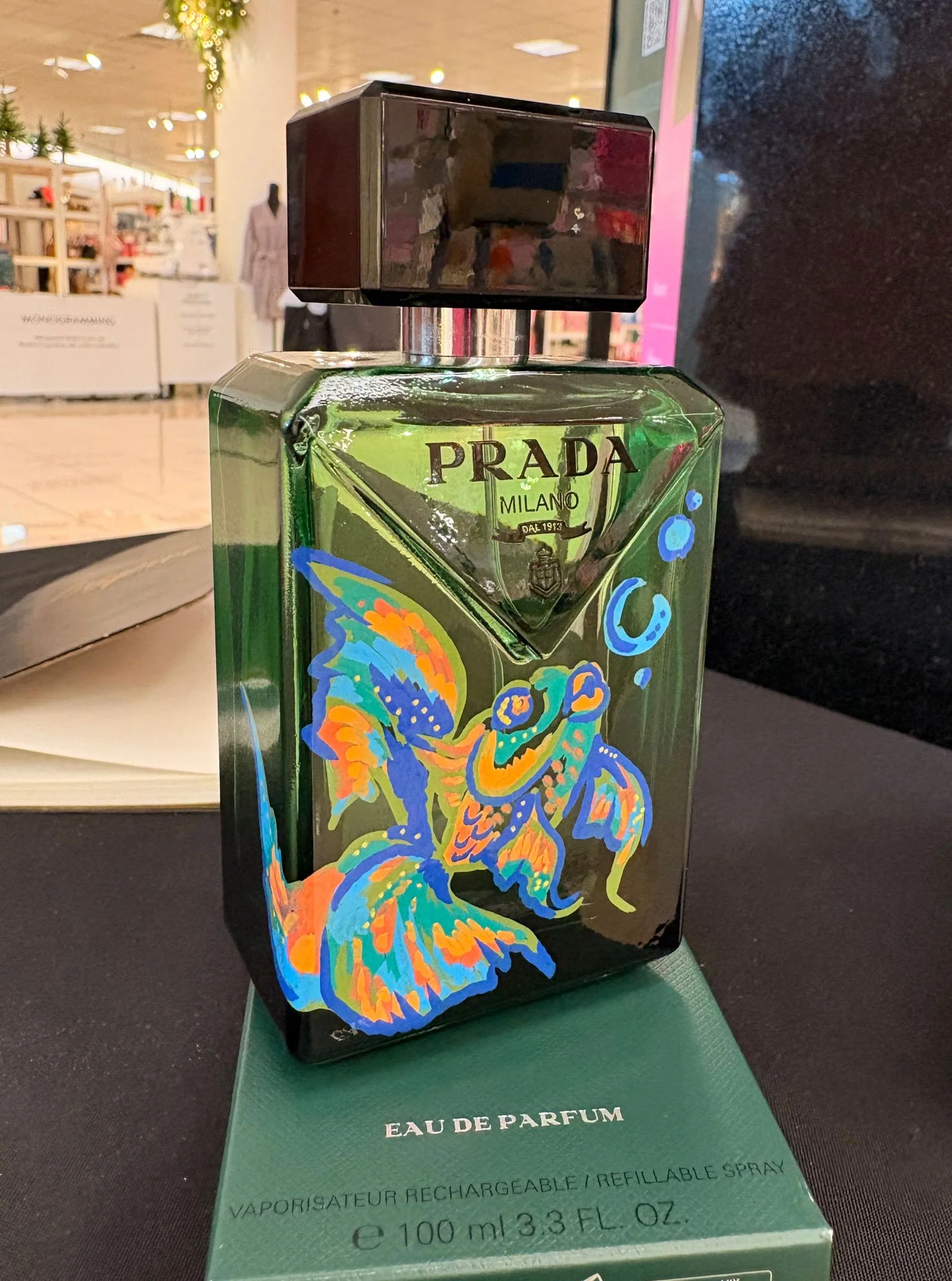 Nordstrom in store brand activation fragrance bottle painting with Dior