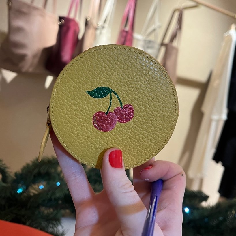 Cuyana leather purse bag painting activation