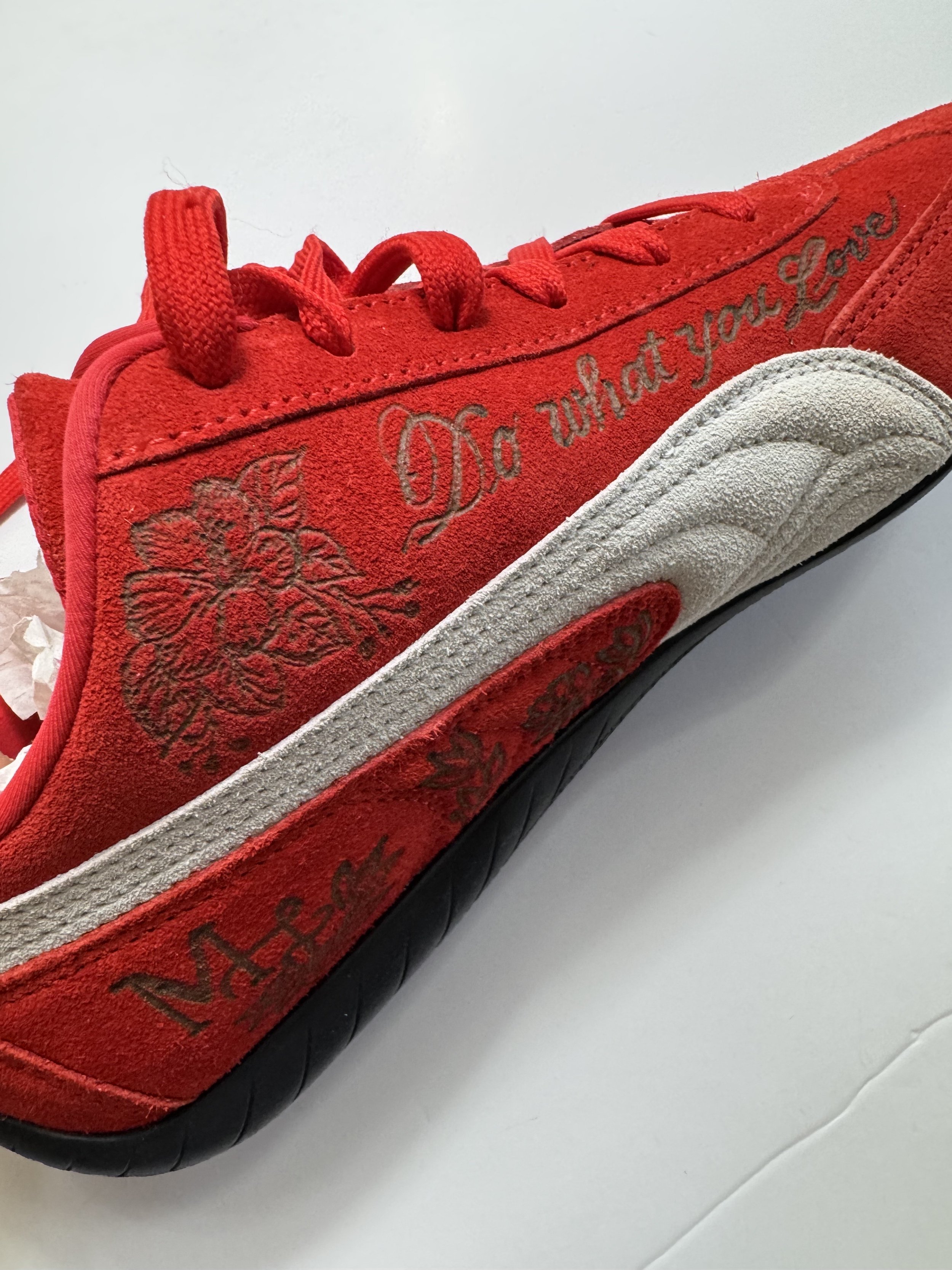 Puma Speedcats with custom handmade suede etching personalization for a brand activation