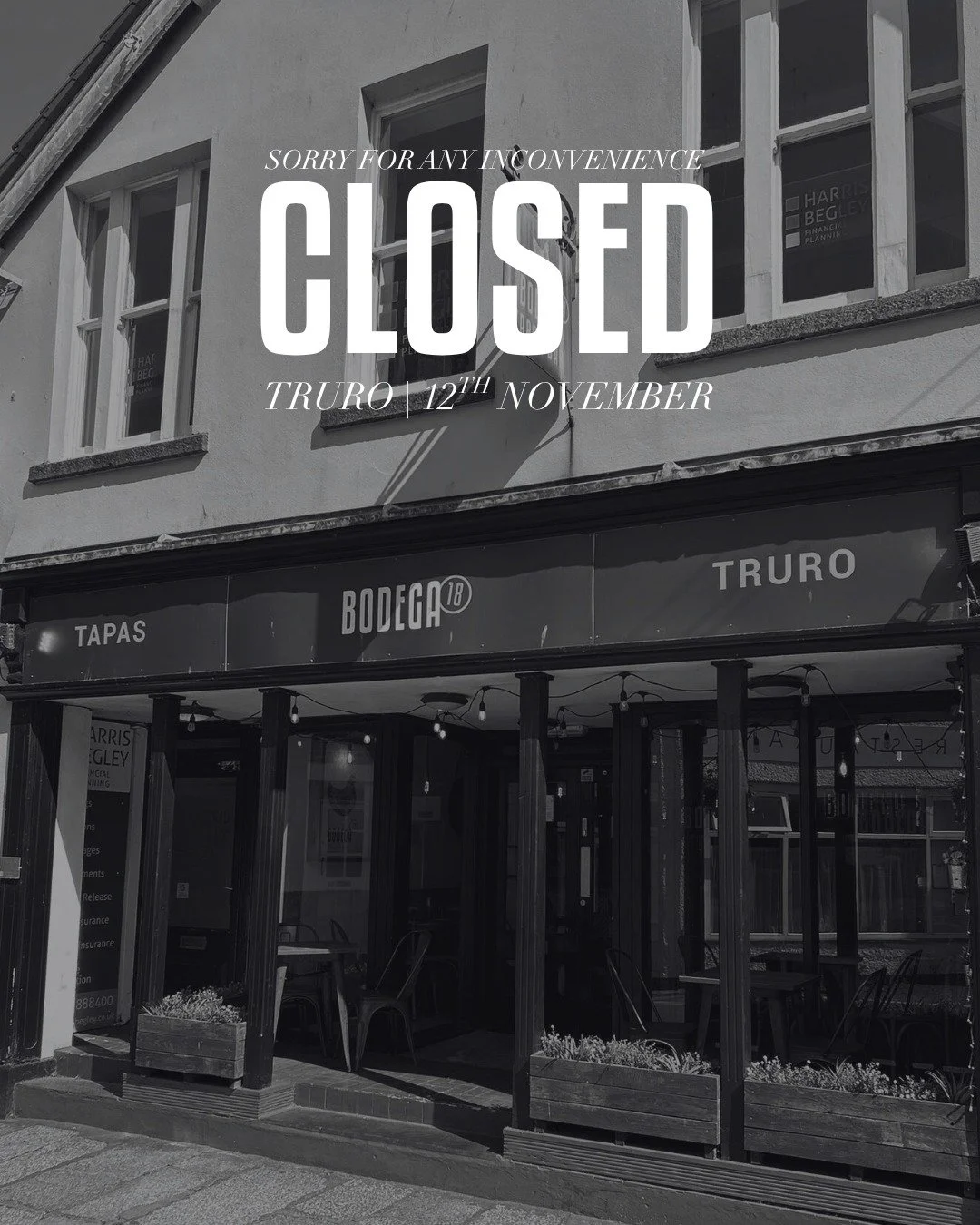 Unfortunately, our Truro restaurant will be closed today due to a burst water pipe on our street.

We&rsquo;re hoping to reopen tomorrow so you can get your tapas fix!

We&rsquo;re so sorry for any inconvenience and appreciate your understanding. 

#