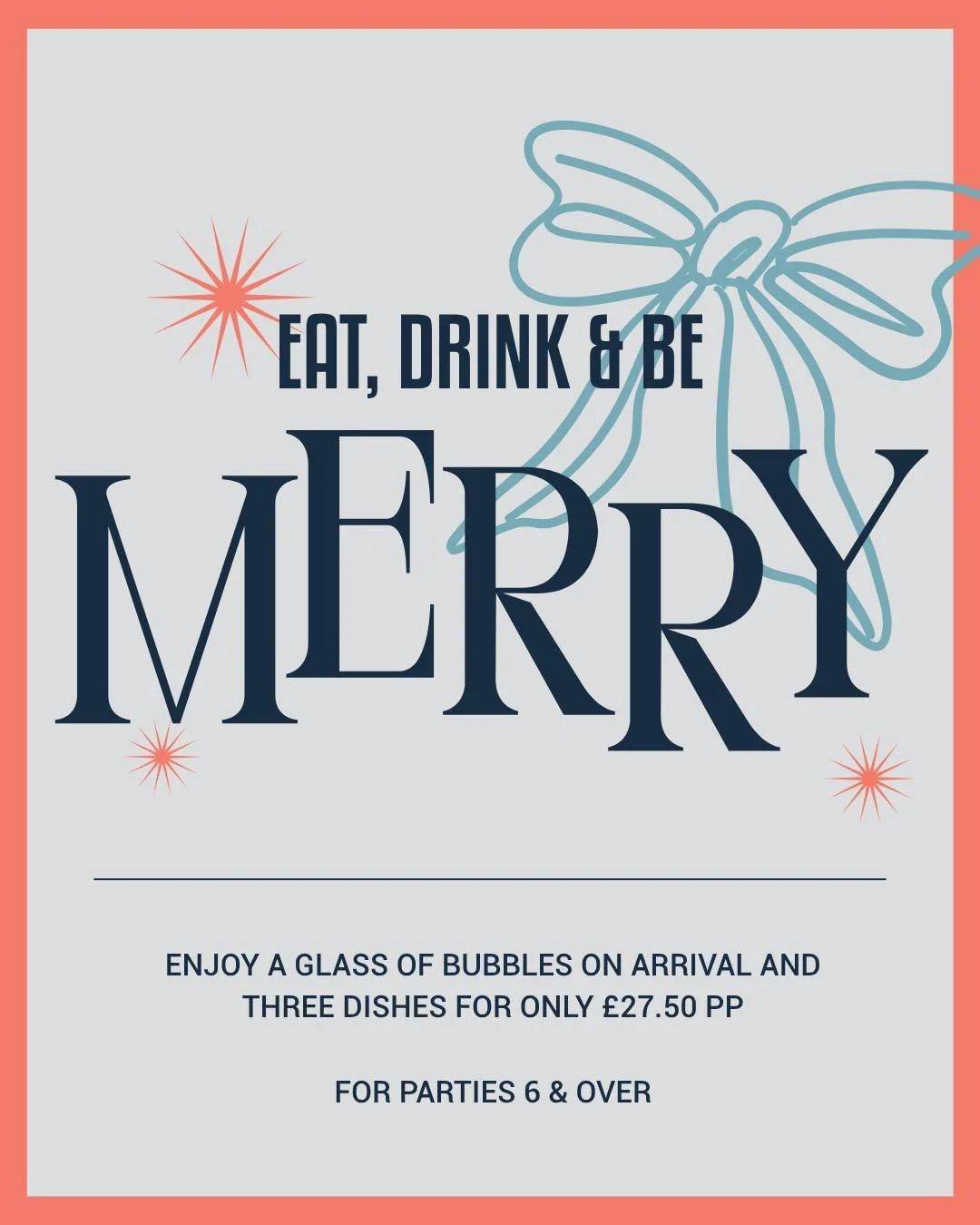 In Spain, the best meals are shared - full of flavour, laughter, and maybe a splash of fizz.

This Christmas, we&rsquo;re doing just that.

🎅 Choose 1 &lsquo;To Pick&rsquo; dish &amp; 2 tapas, with a glass of bubbles (or 0%) on arrival for &pound;27