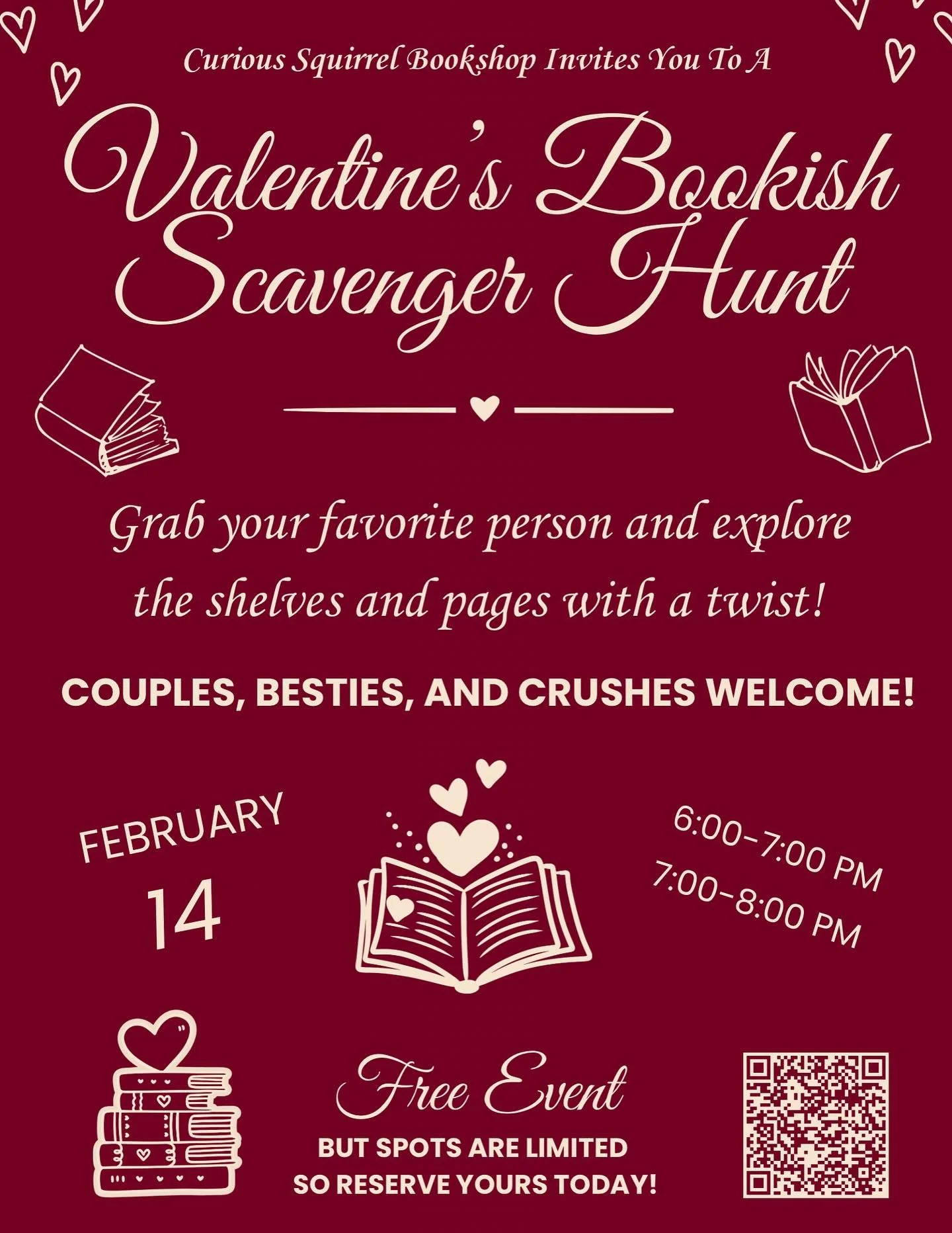 Valentine&rsquo;s Day is this Saturday! 

Join us for a Special Valentine&rsquo;s Day Scavenger Hunt Event 
on February 14th

Bring your partner, spouse, best friend, or other favorite human!
Each pair will receive a scavenger hunt list filled with p