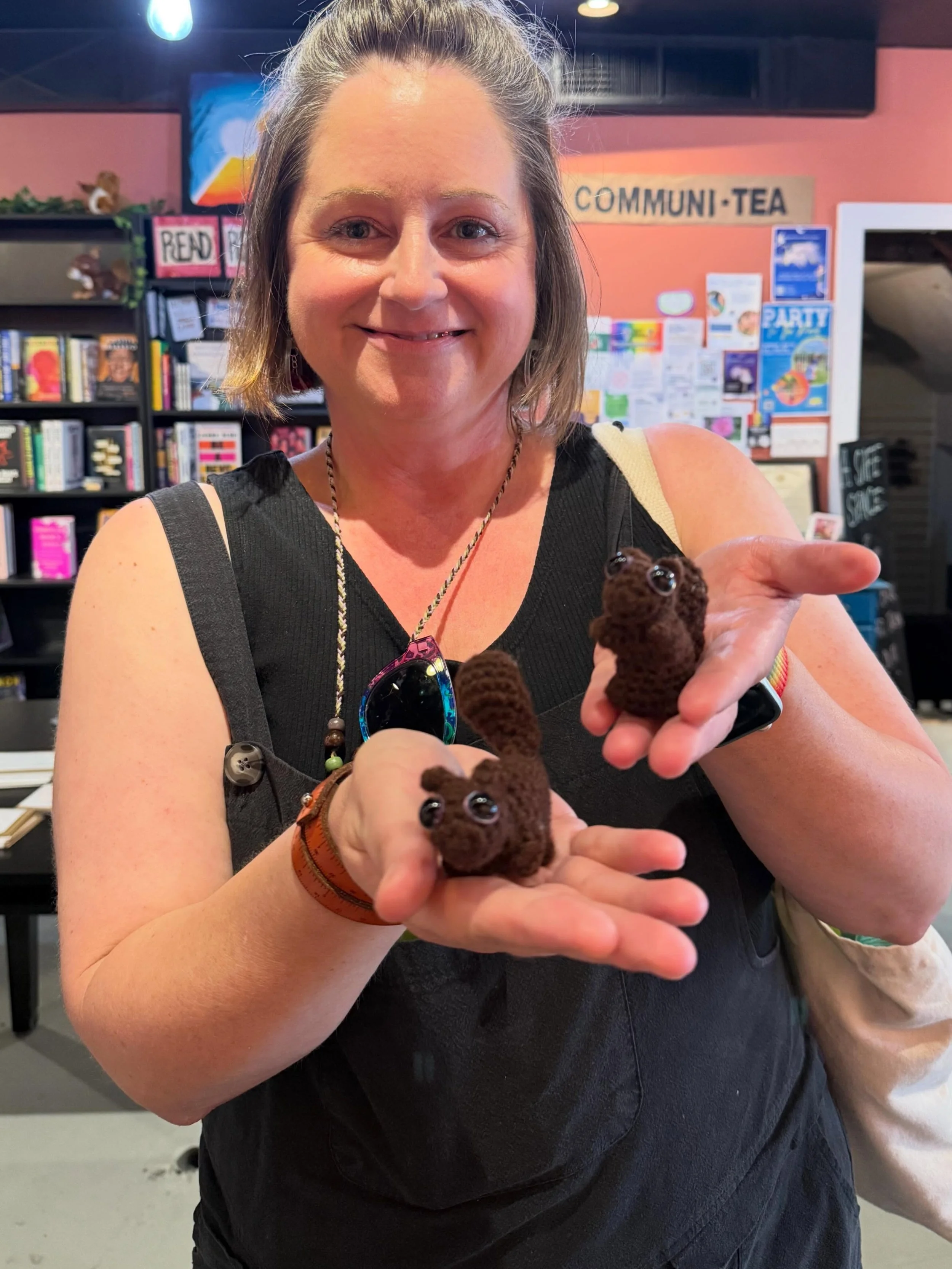 Look at these frickin adorable squirrels they made us!!!
Name suggestions??

Grateful for our neighbors that love us💕
@villageyarncompany 
#community #zionsville #zionsvilleindiana