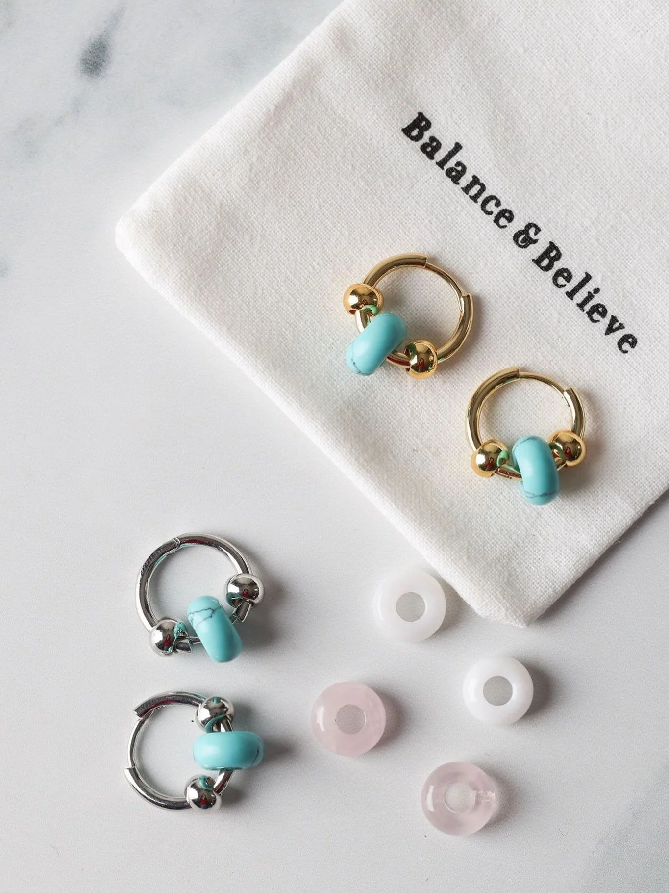 One set, endless moods

I designed these huggies with interchangeable gemstones so you can choose how you feel each day. Turquoise for a sense of calm, moonstone for feminine energy, and rose quartz when you want something a little more romantic.

Mi
