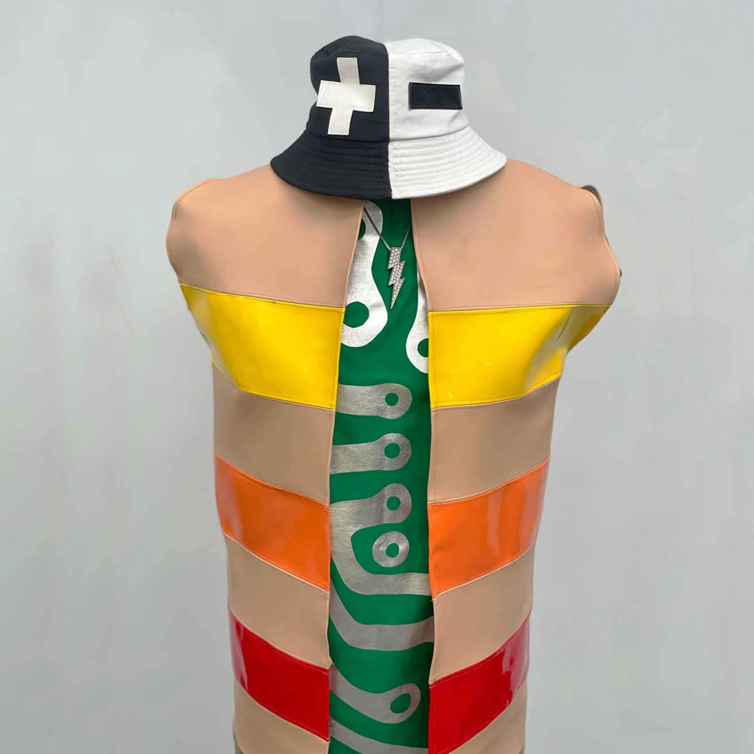 Hip hop resistor vest with bipolar bucket hat and circuit dress