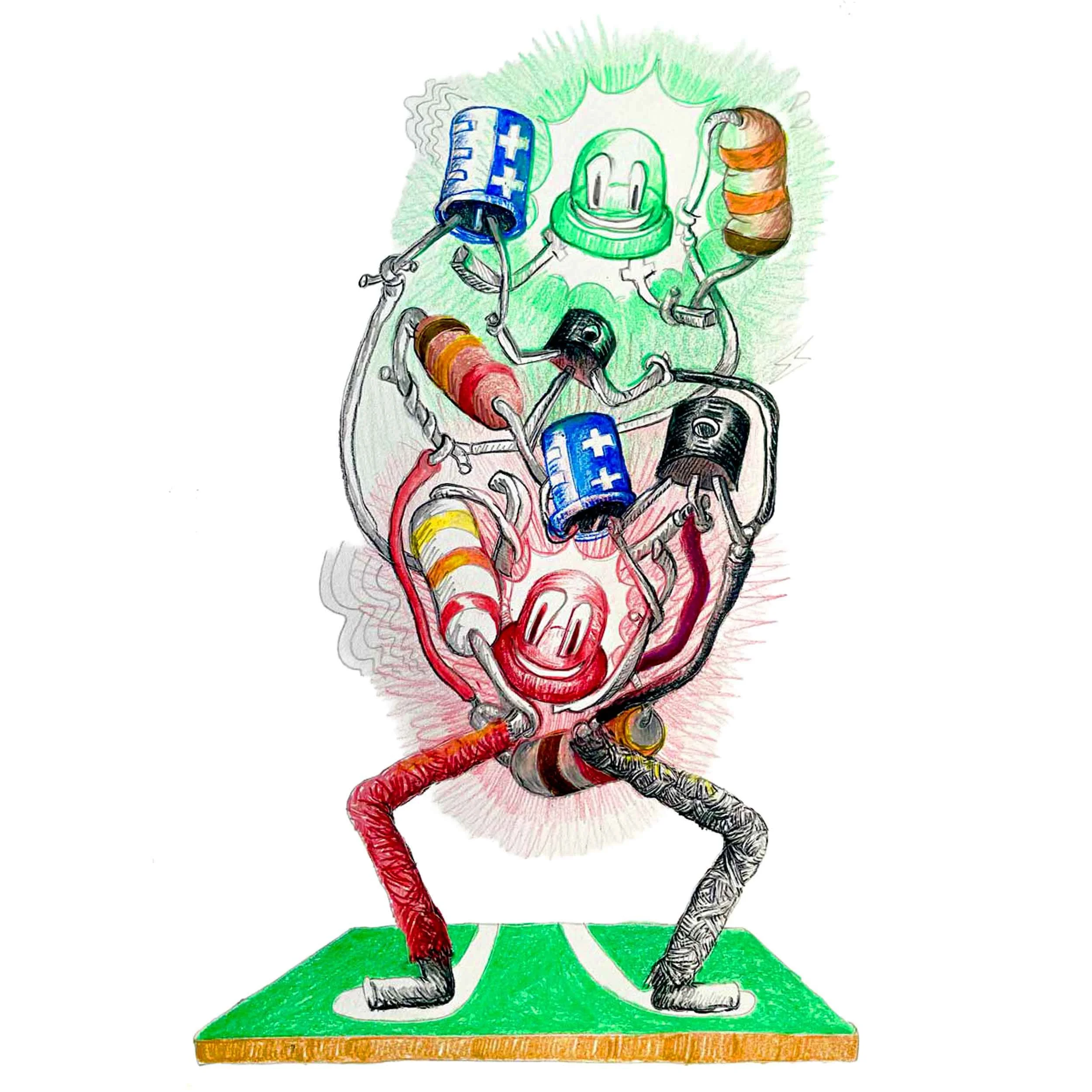 Drawing of a living circuit totem by Kelly Heaton