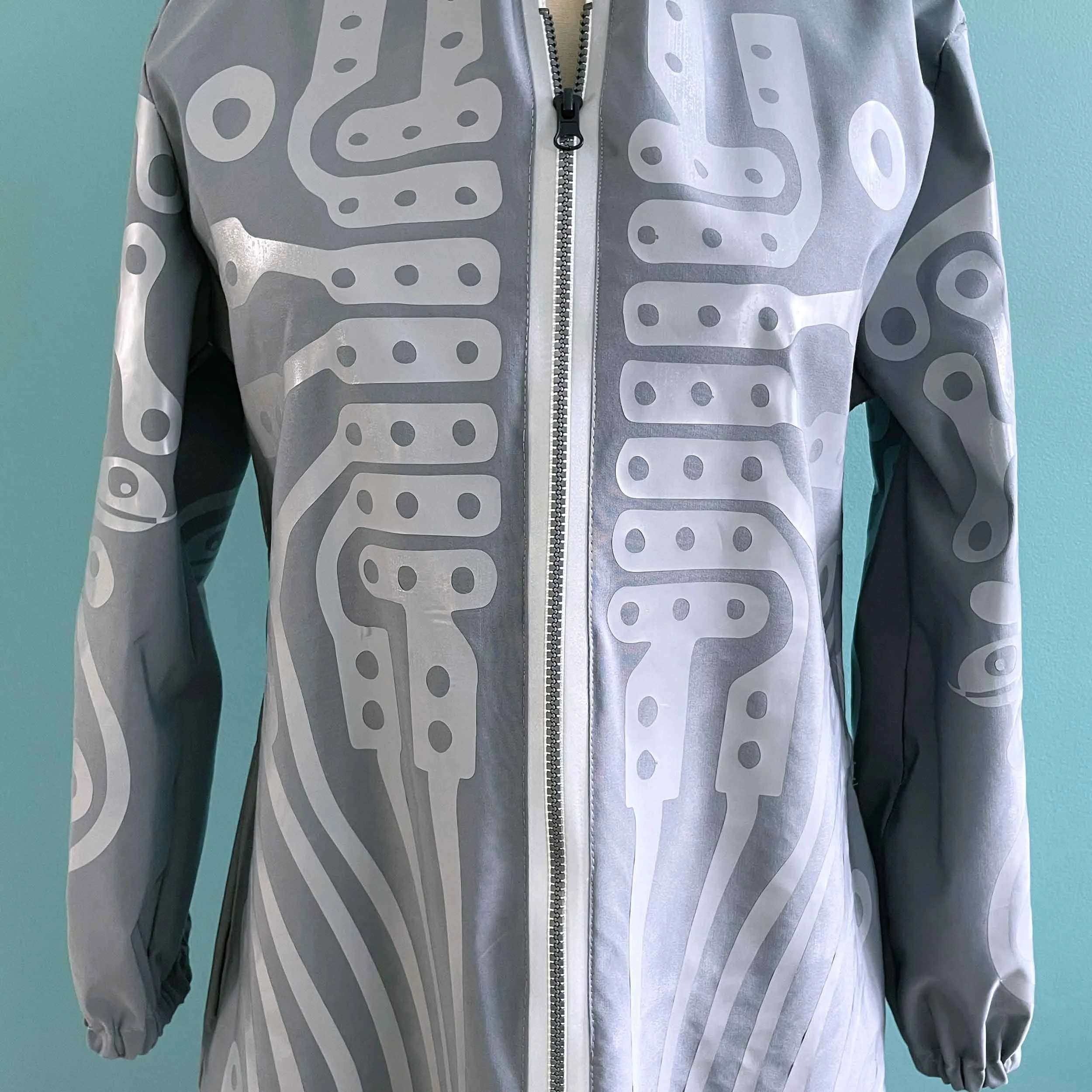 Vinyl transfer circuit coat (front detail)