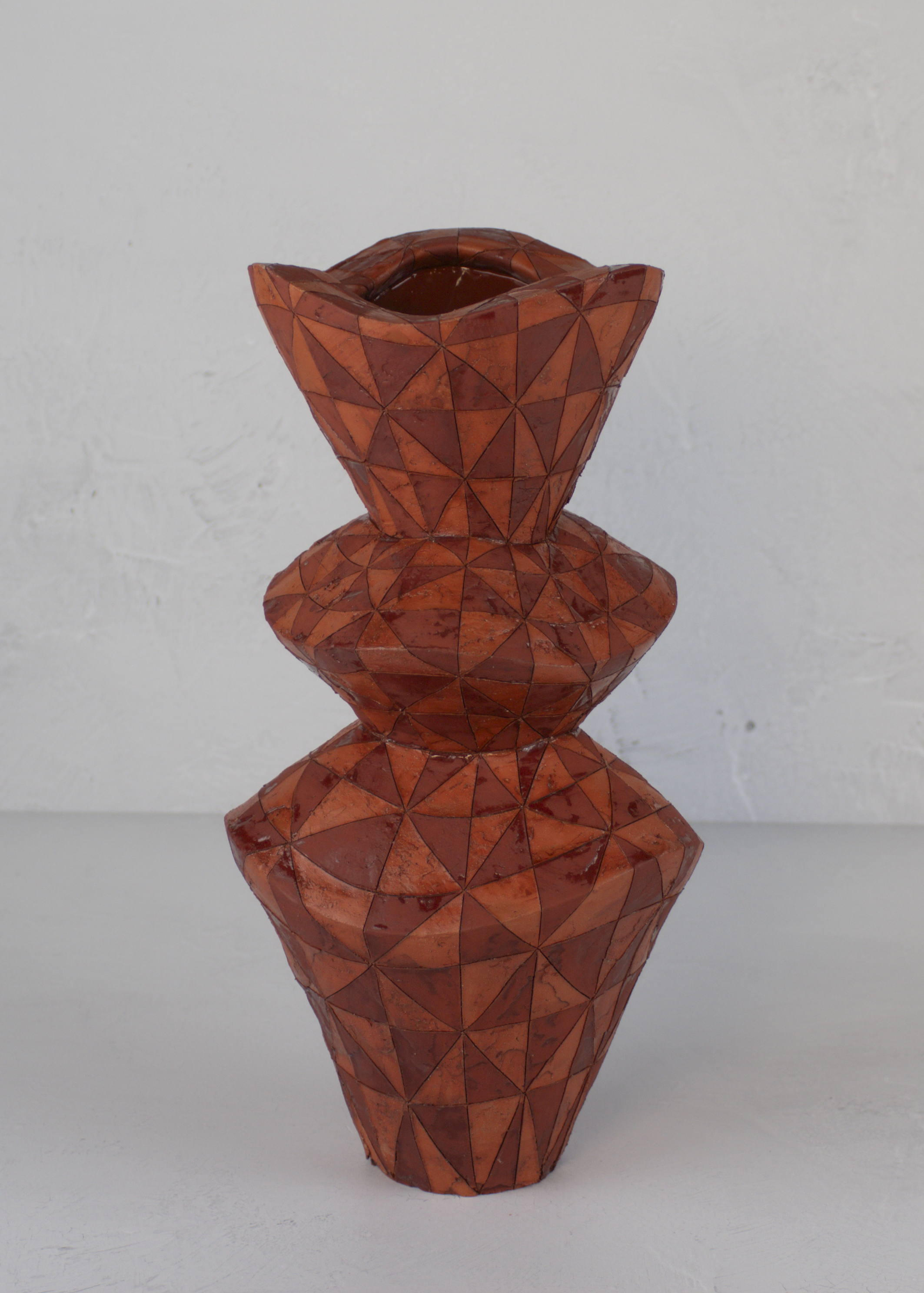 Vessel from IN COMMON, IN CONTRAST installation, 15" x 7" x 7", Terra Cotta, Terra Sigillata, Underglaze, Glaze