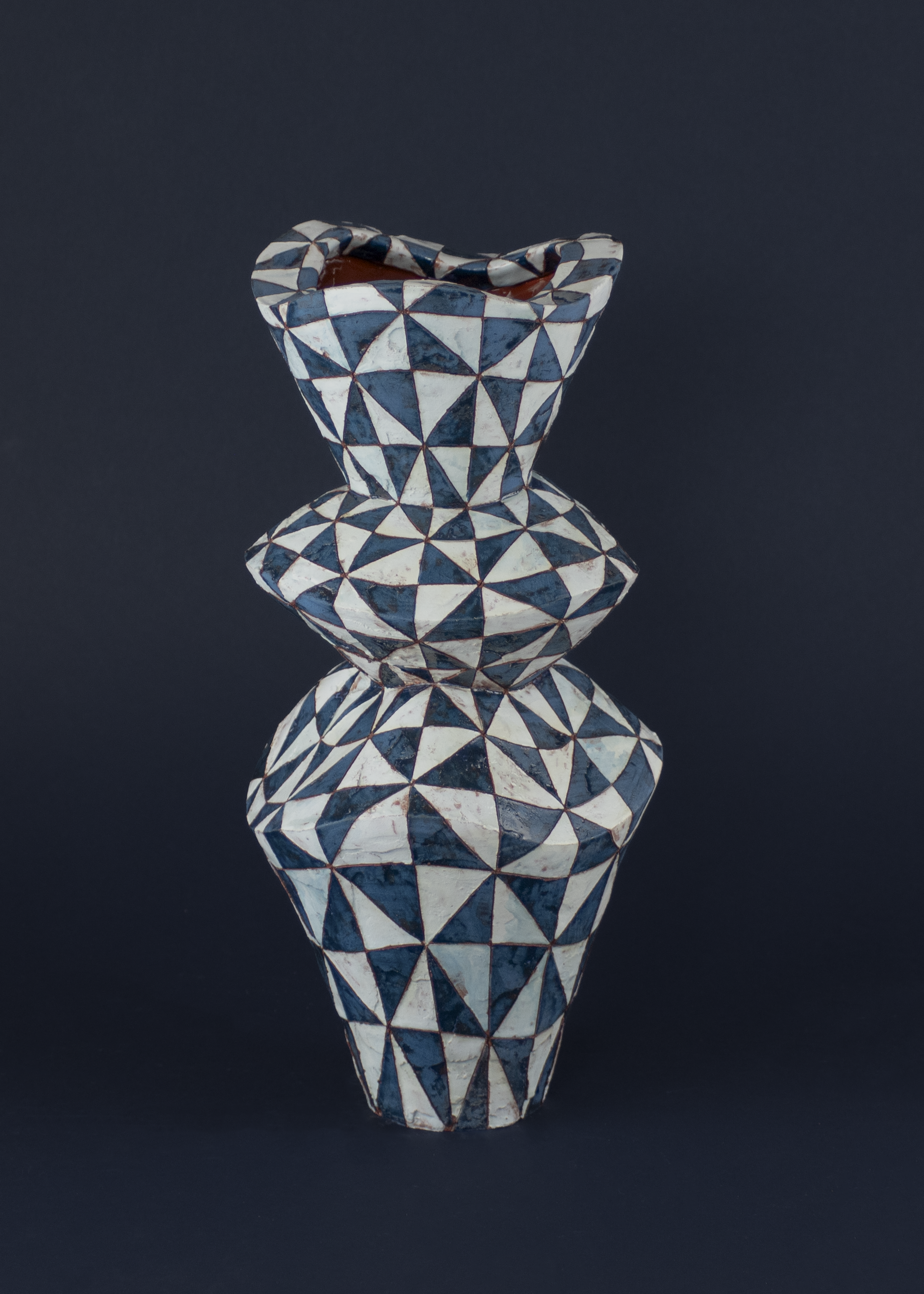 Vessel from IN COMMON, IN CONTRAST installation, 15" x 7" x 7", Terra Cotta, Terra Sigillata, Underglaze, Glaze