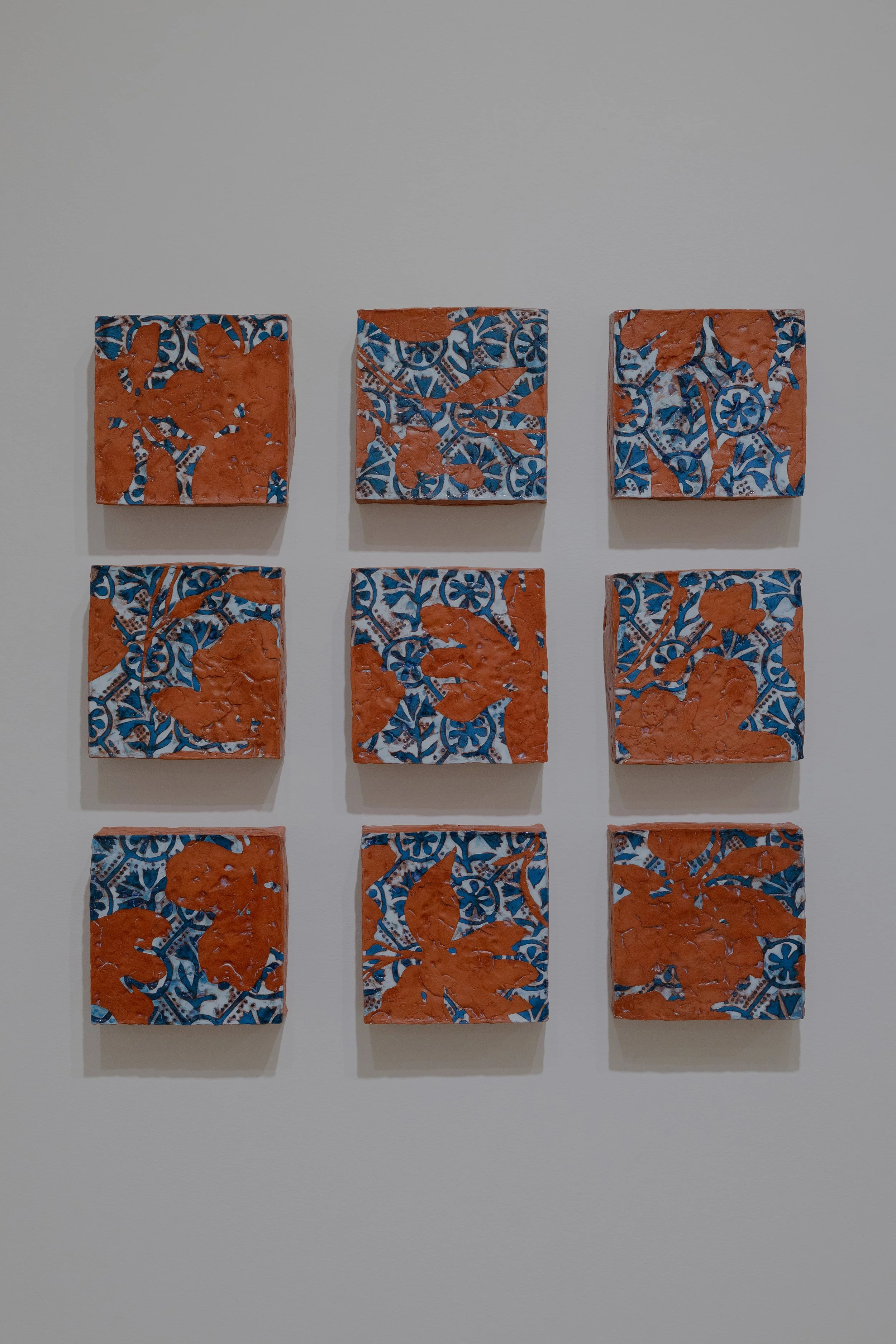OVERLAY, 9 Box-Tile Installation, Each Tile Measures 9" x 9" x 2, Terra Cotta, Terra Sigillata, Underglaze, Glaze