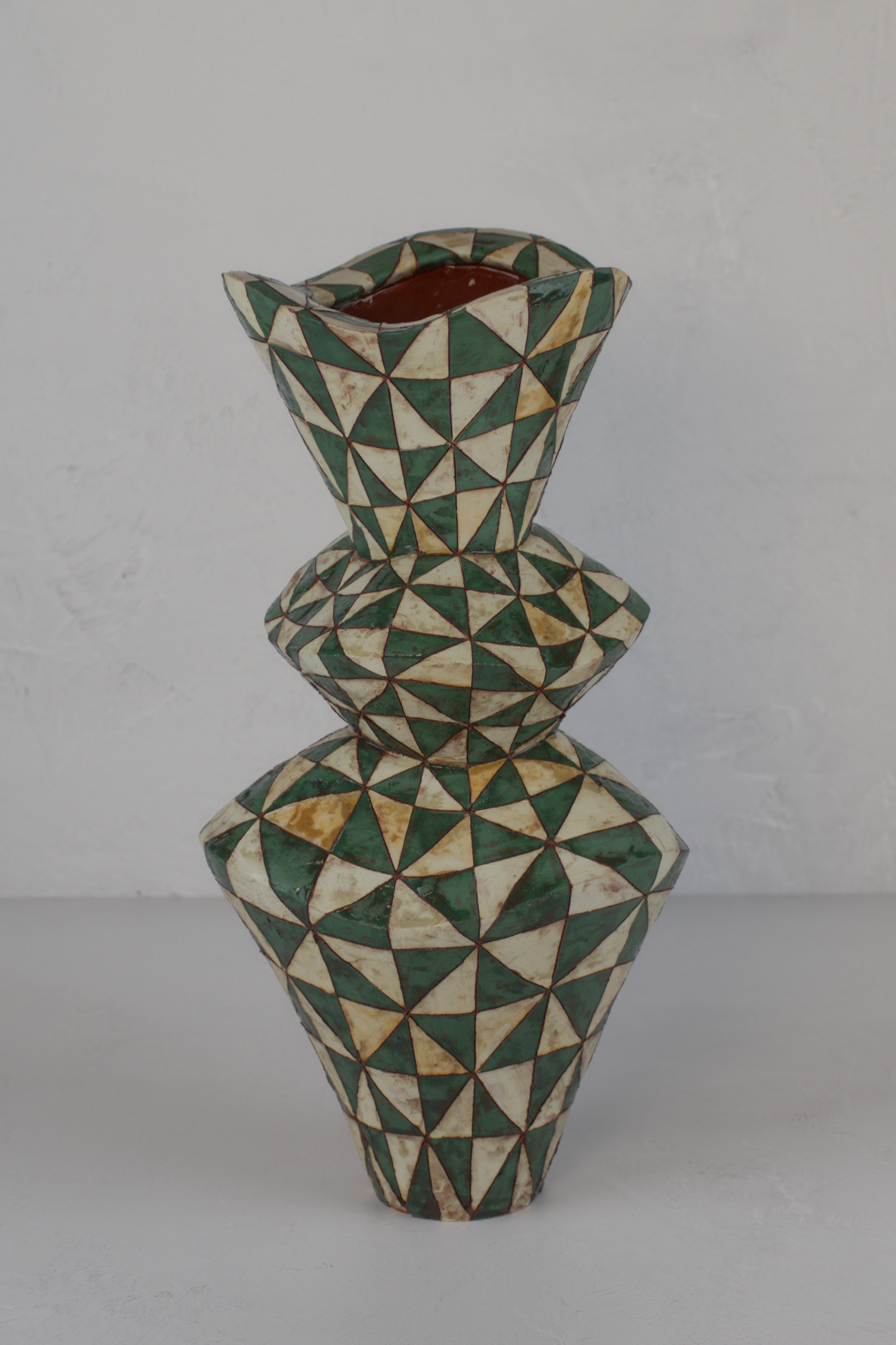 Vessel from IN COMMON, IN CONTRAST installation, 15" x 7" x 7", Terra Cotta, Terra Sigillata, Underglaze, Glaze