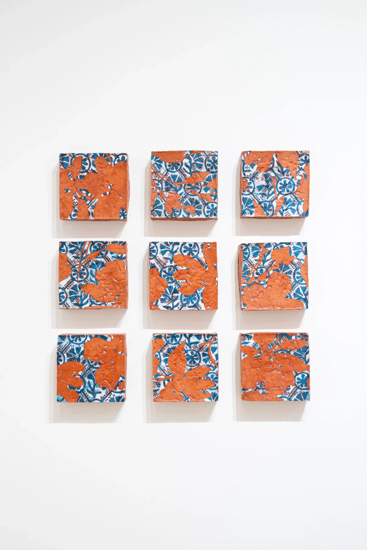 OVERLAY, 9 Box-Tile Installation, Each Tile Measures 9" x 9" x 2, Terra Cotta, Terra Sigillata, Underglaze, Glaze