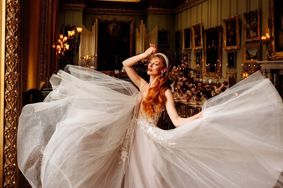 The drama. The movement. The moment.
A bridal gown caught mid-twirl inside a breathtaking stately home &mdash; and it felt like something out of a fashion editorial ✨

This entire look was all about elegance with impact. That flowing skirt, the way t