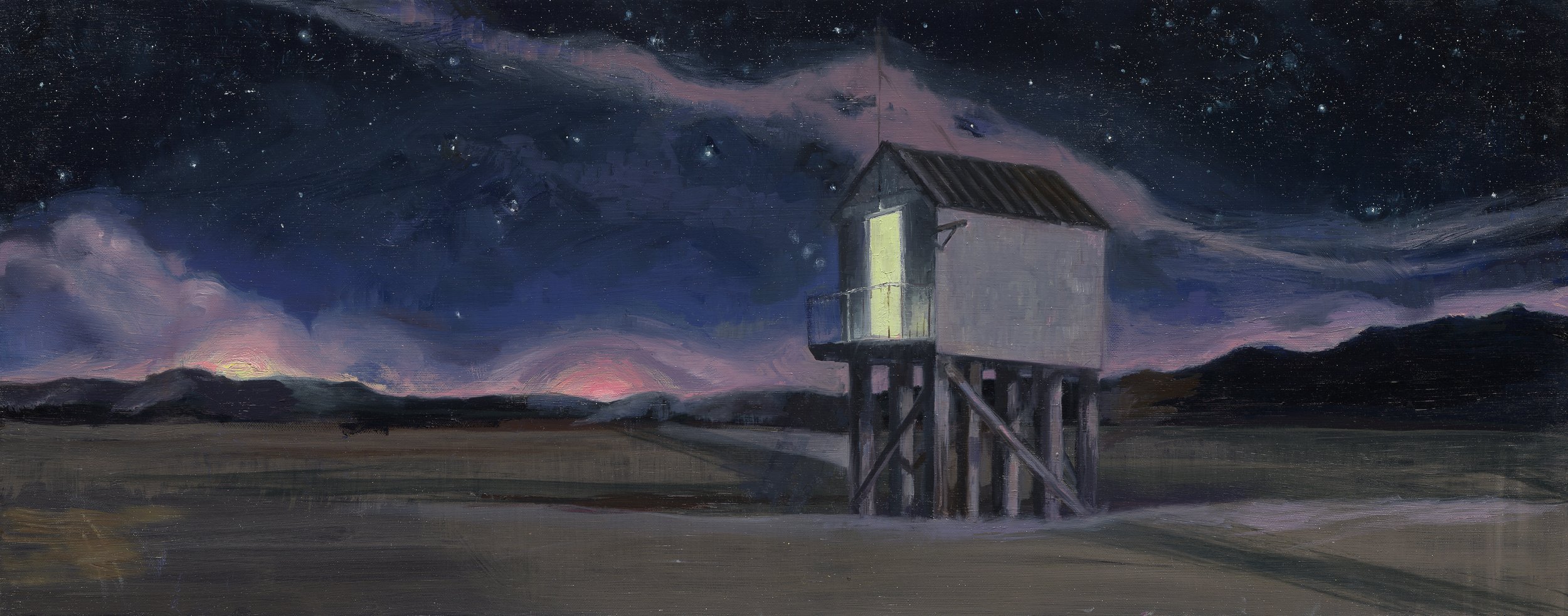 Toevlucht (2023). Olieverf op doek, 40x100cm. Verkocht.